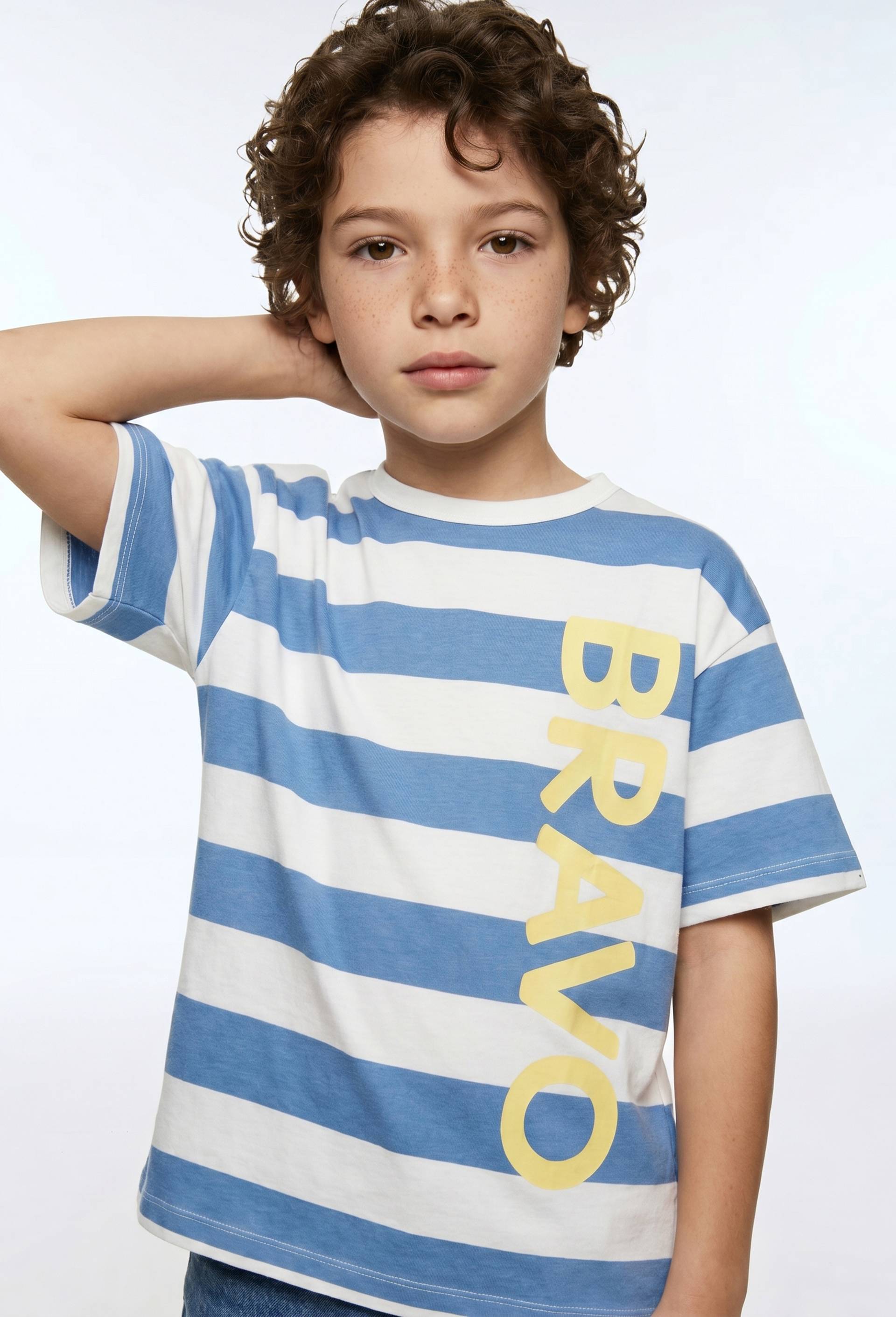 T-shirt manches courtes imprim&eacute; en coton BIO GOTS, Bleu, large image number 0