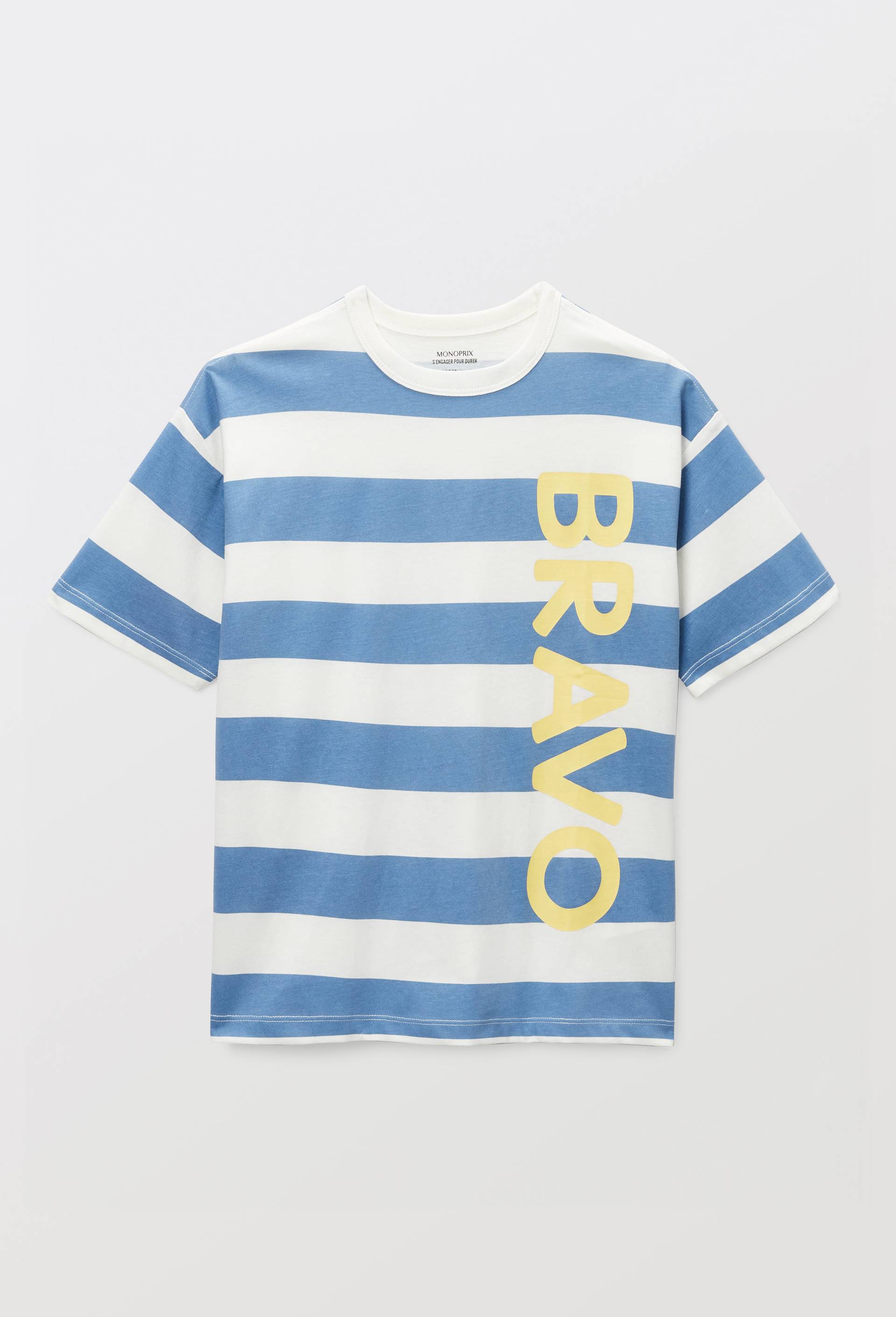 T-shirt manches courtes imprim&eacute; en coton BIO GOTS, Bleu, large image number 1