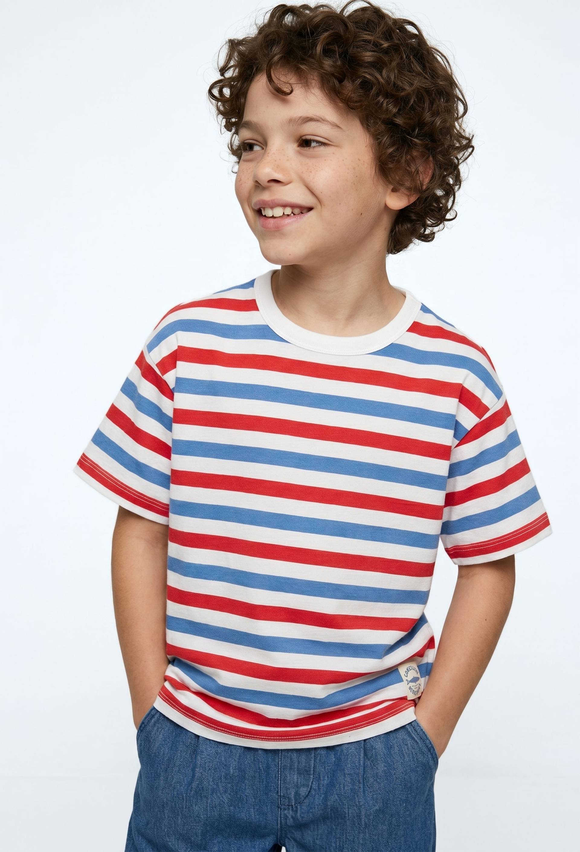 T-shirt manches courtes ray&eacute; en coton BIO GOTS, Rouge, large image number 0