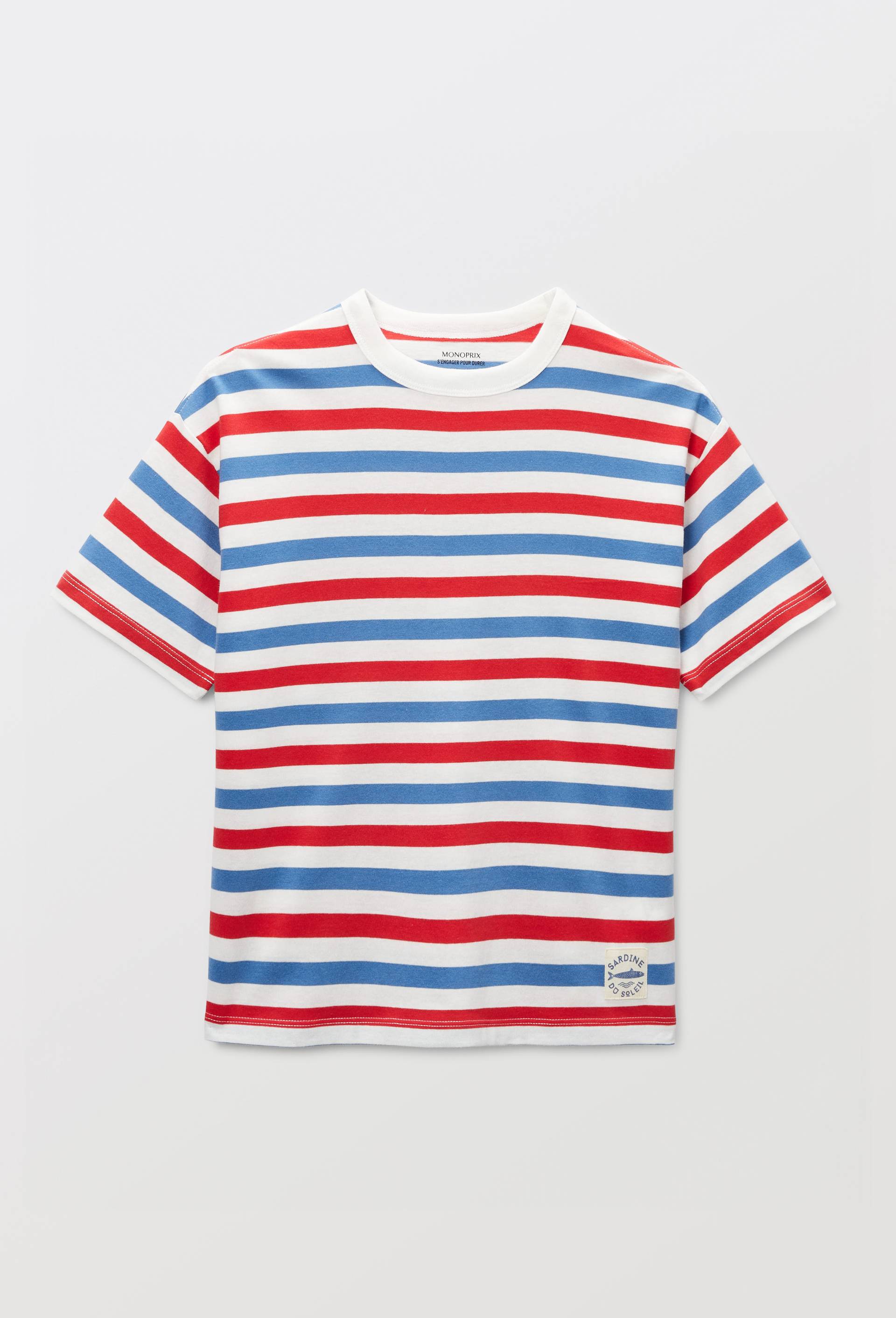T-shirt manches courtes ray&eacute; en coton BIO GOTS, Rouge, large image number 1