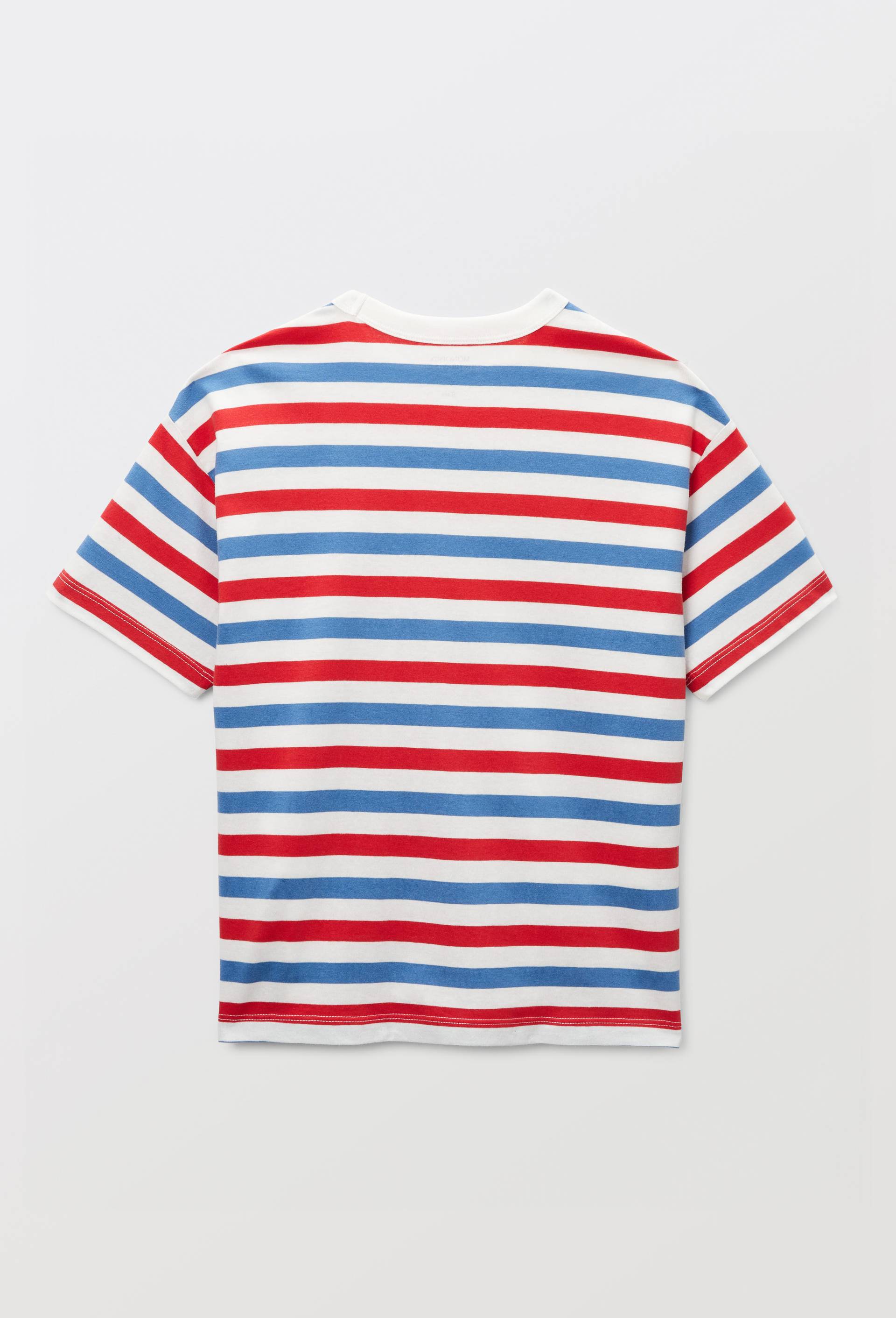 T-shirt manches courtes ray&eacute; en coton BIO GOTS, Rouge, large image number 2.0
