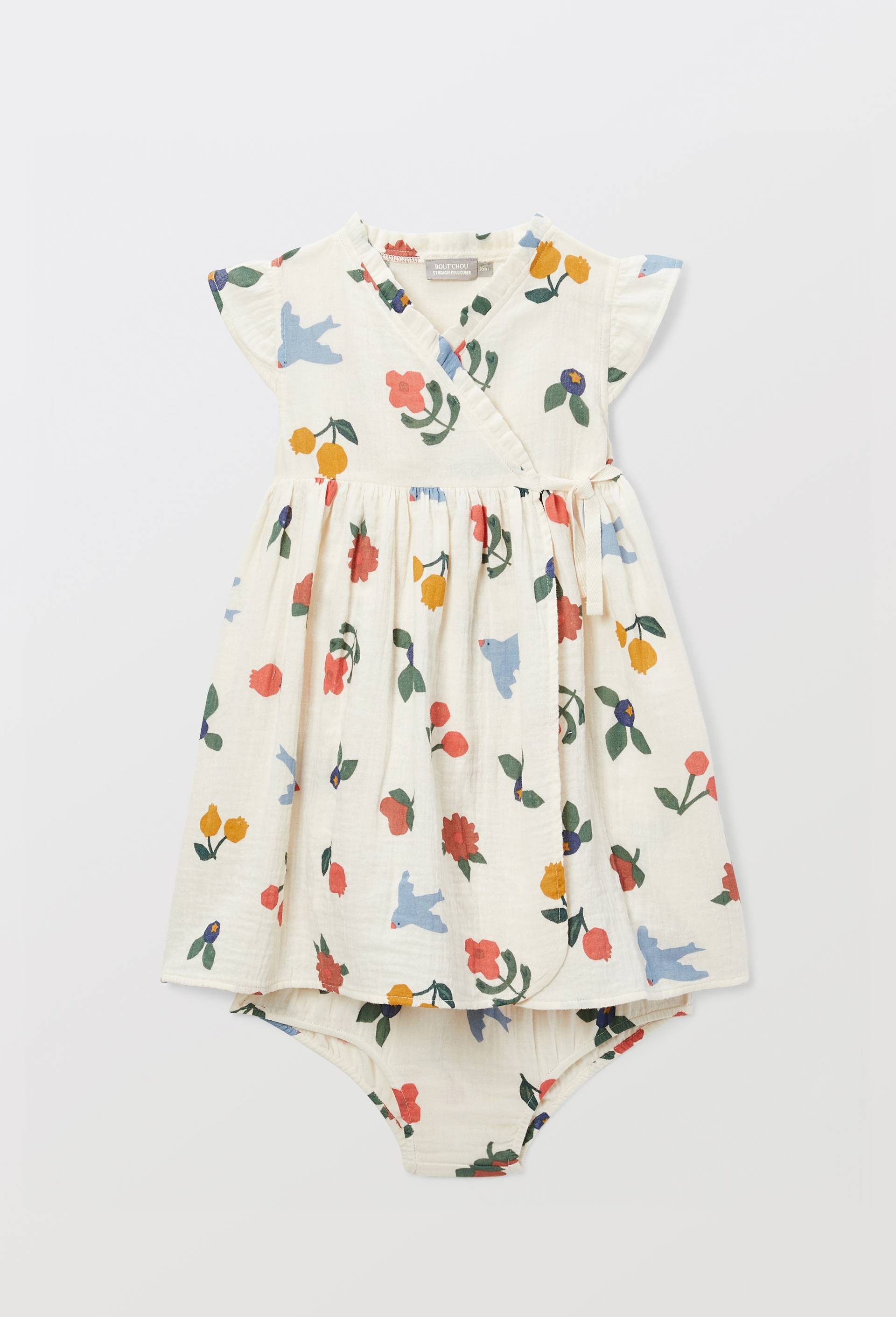 Robe portefeuille avec bloomer imprim&eacute;s en coton BIO GOTS, Beige clair, large image number 1.0