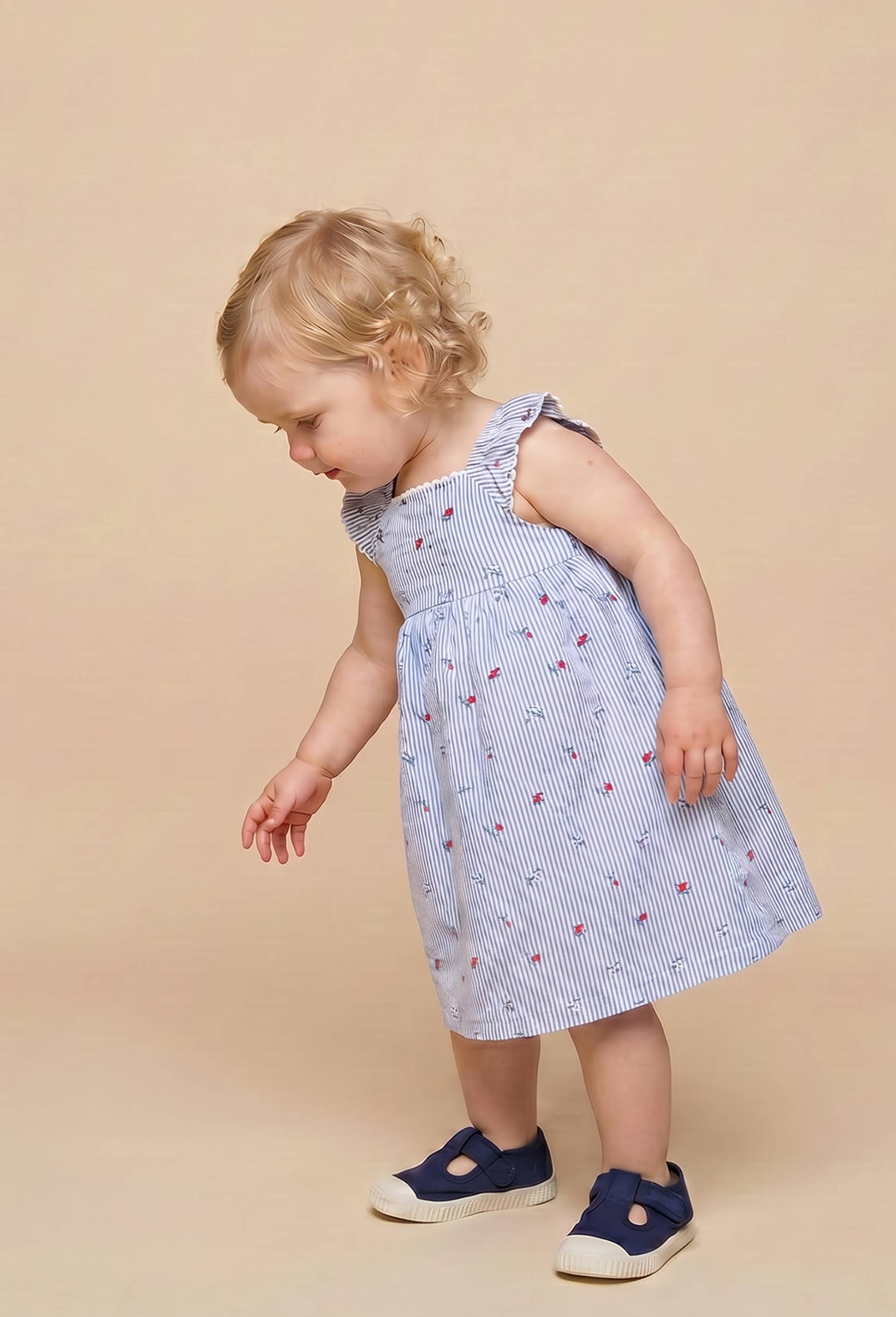 Robe portefeuille avec bloomer ray&eacute;s et imprim&eacute;s en coton, Bleu, large image number 0.0