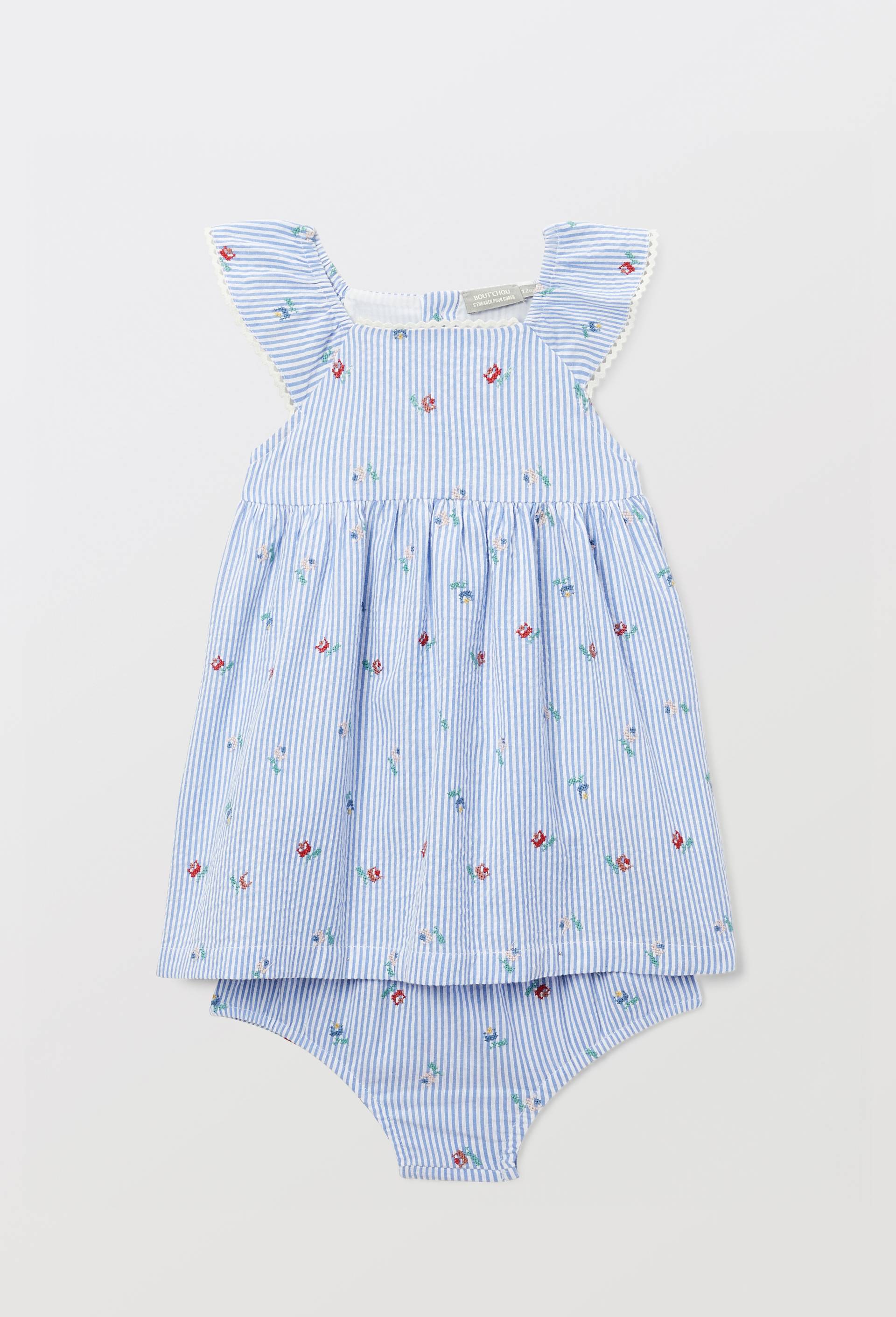 Robe portefeuille avec bloomer ray&eacute;s et imprim&eacute;s en coton, Bleu, large image number 1.0