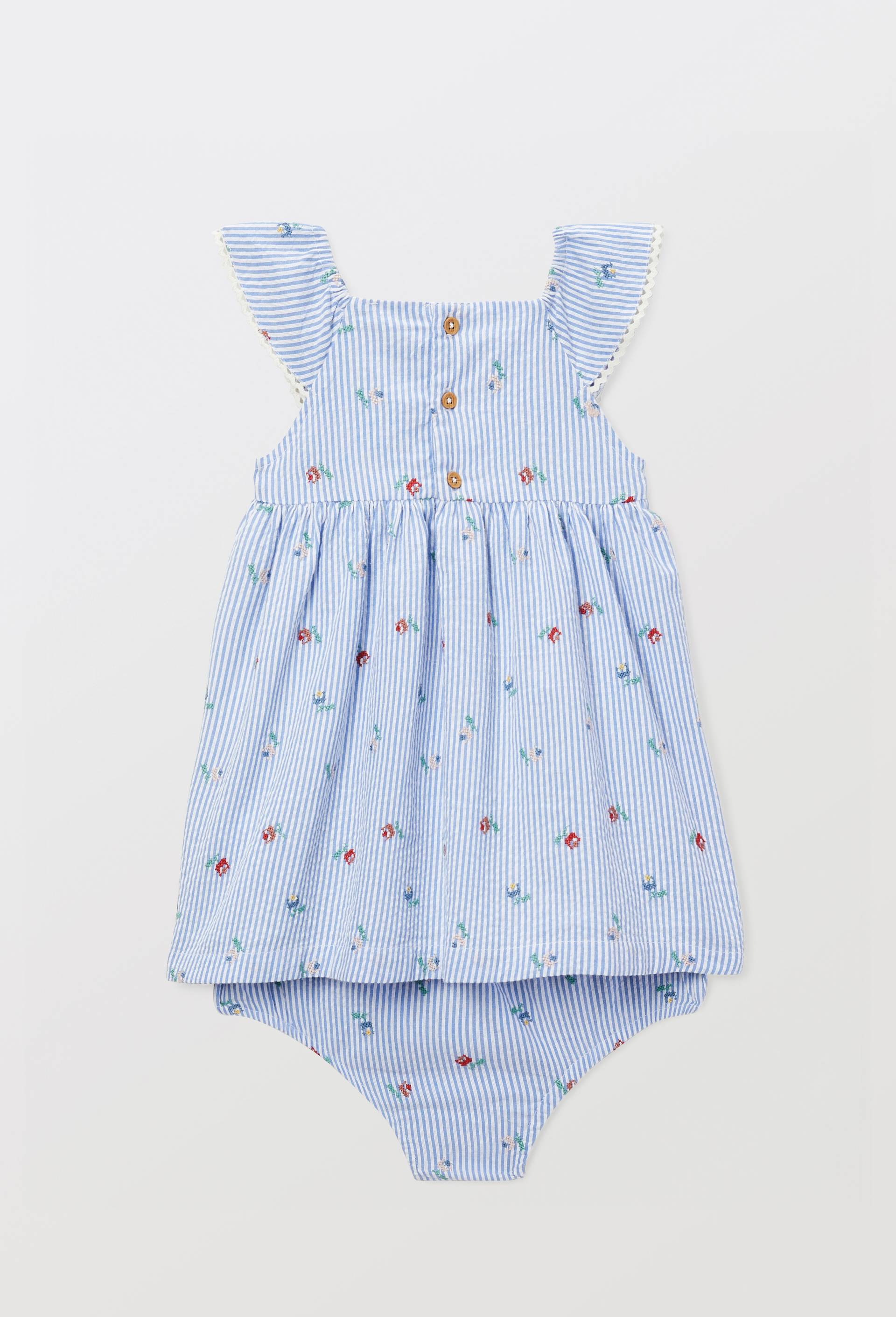 Robe portefeuille avec bloomer ray&eacute;s et imprim&eacute;s en coton, Bleu, large image number 2