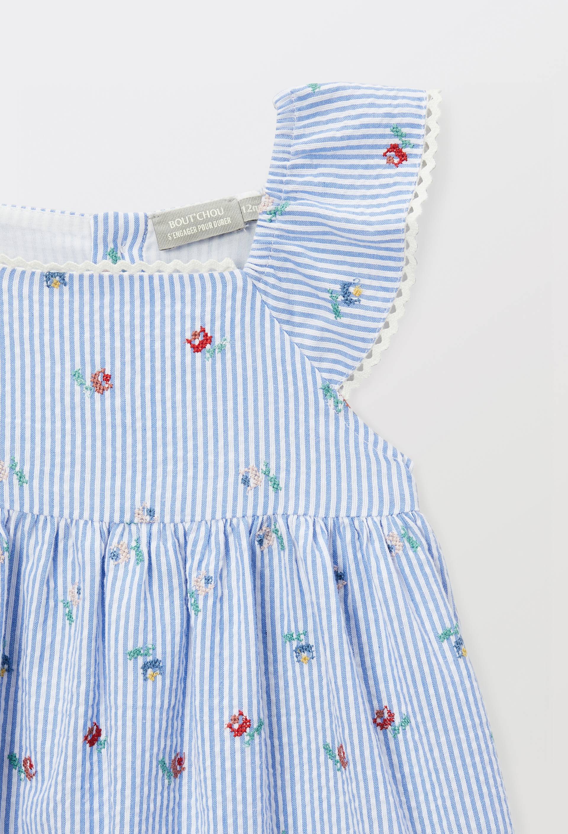 Robe portefeuille avec bloomer ray&eacute;s et imprim&eacute;s en coton, Bleu, large image number 3