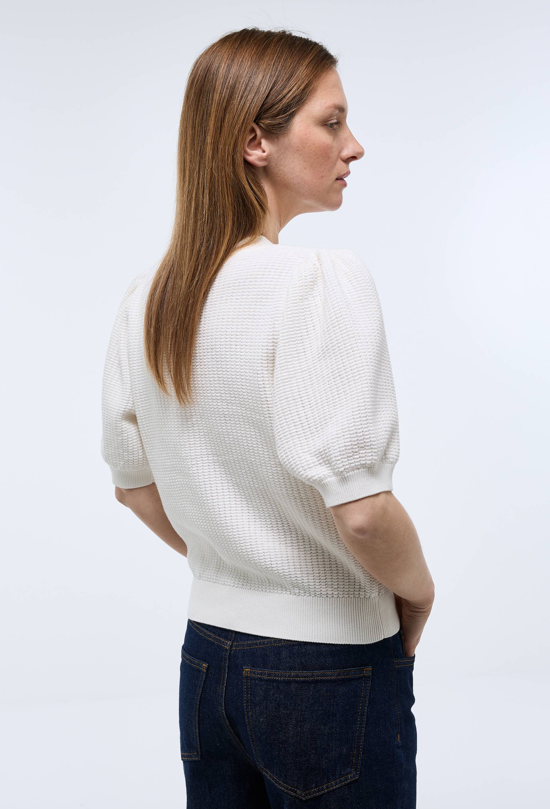Cardigan manches courtes en coton BIO GOTS, Ecru, large image number 1