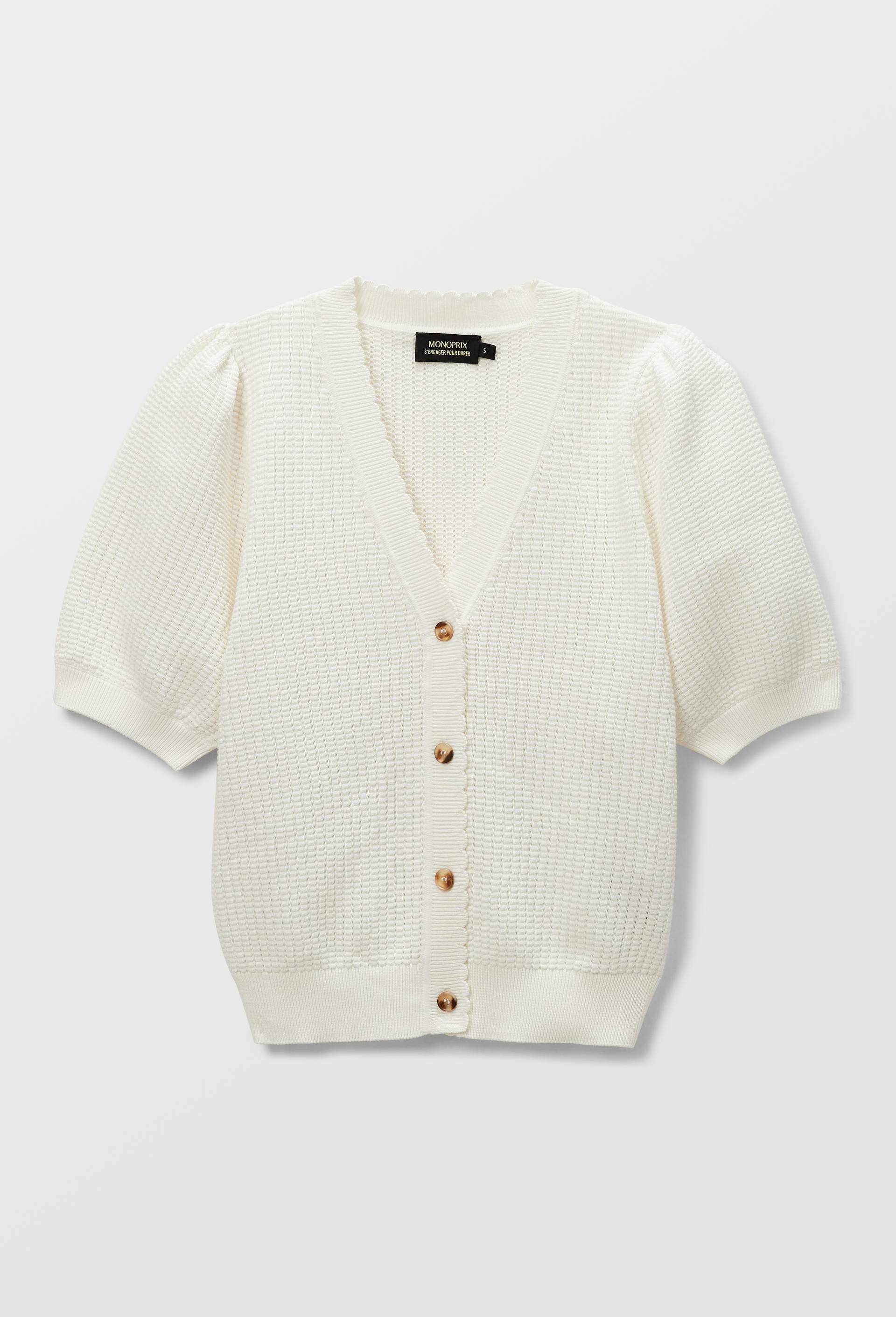 Cardigan manches courtes en coton BIO GOTS, Ecru, large image number 2