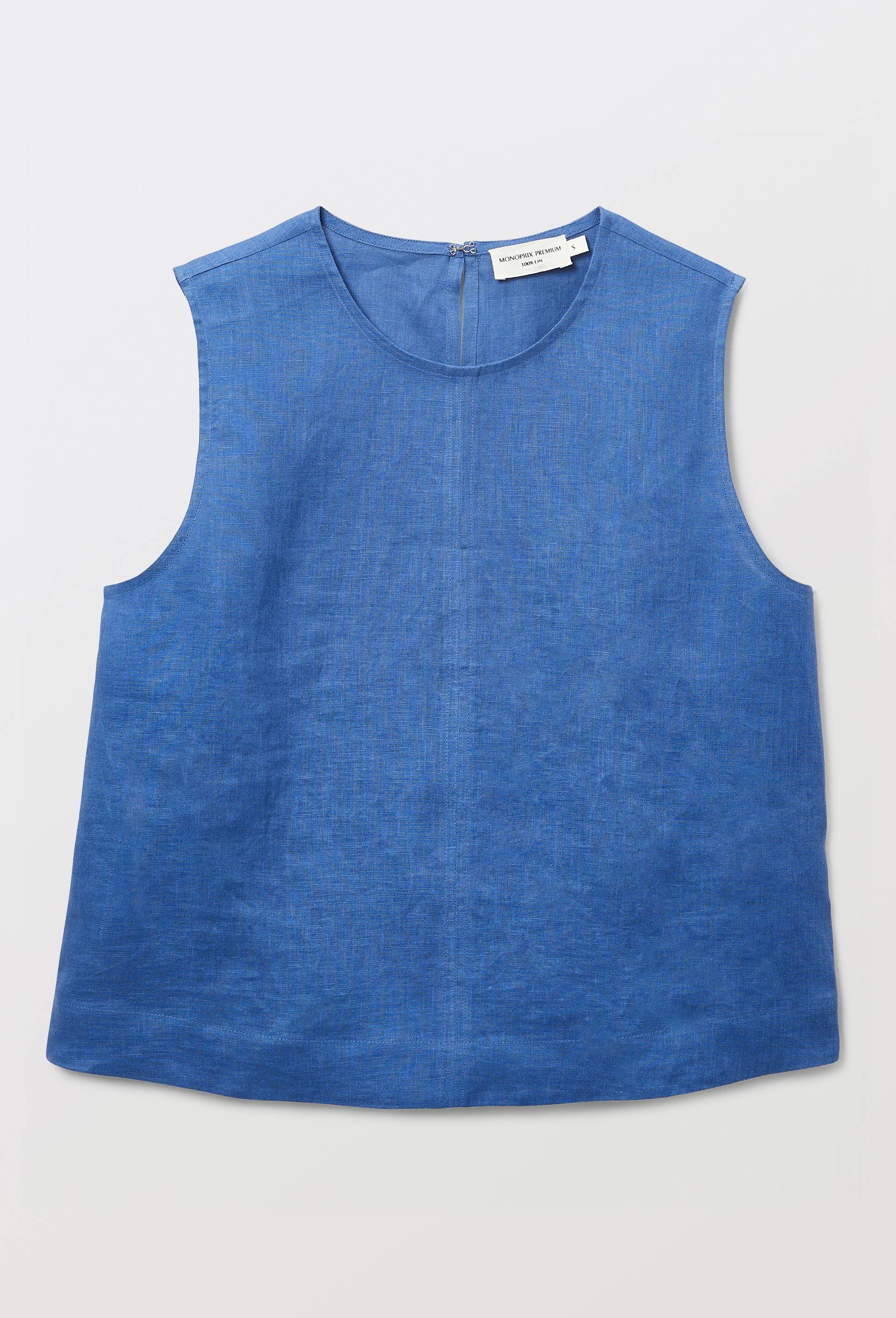 Top sans manches uni en lin, Bleu, large image number 2.0