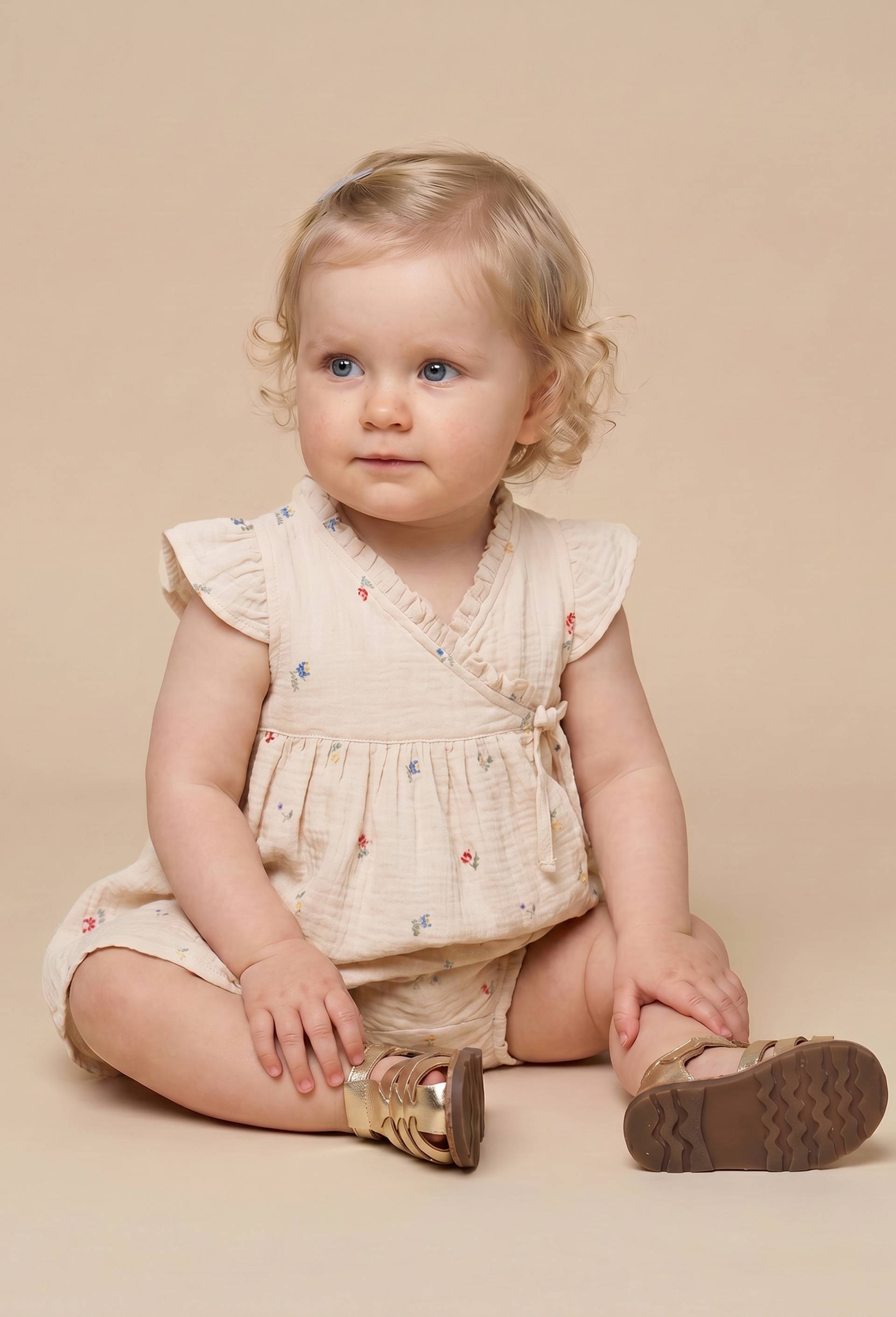 Robe portefeuille avec bloomer brod&eacute;s en gaze de coton BIO GOTS, Rose clair, large image number 0.0