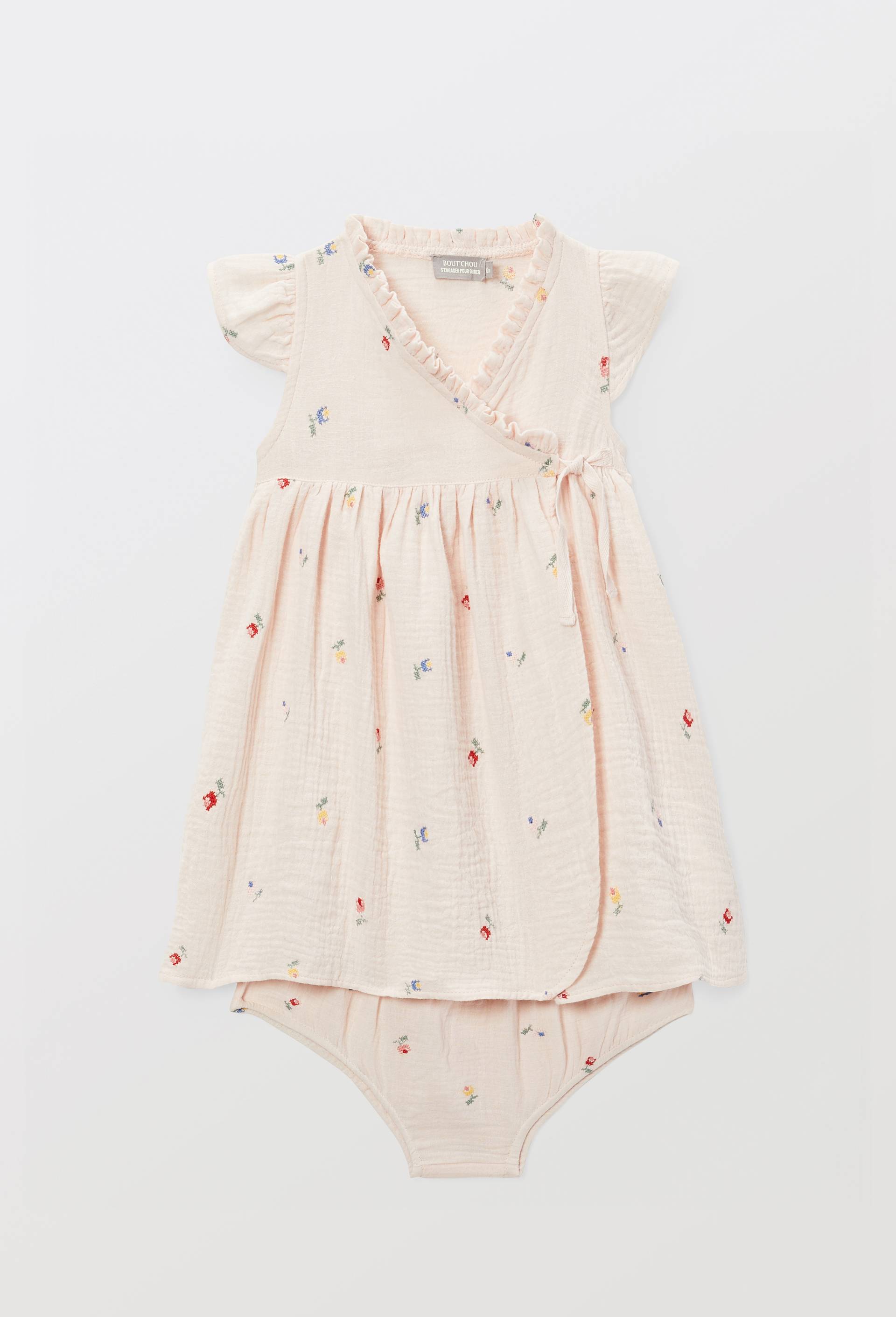 Robe portefeuille avec bloomer brod&eacute;s en gaze de coton BIO GOTS, Rose clair, large image number 1