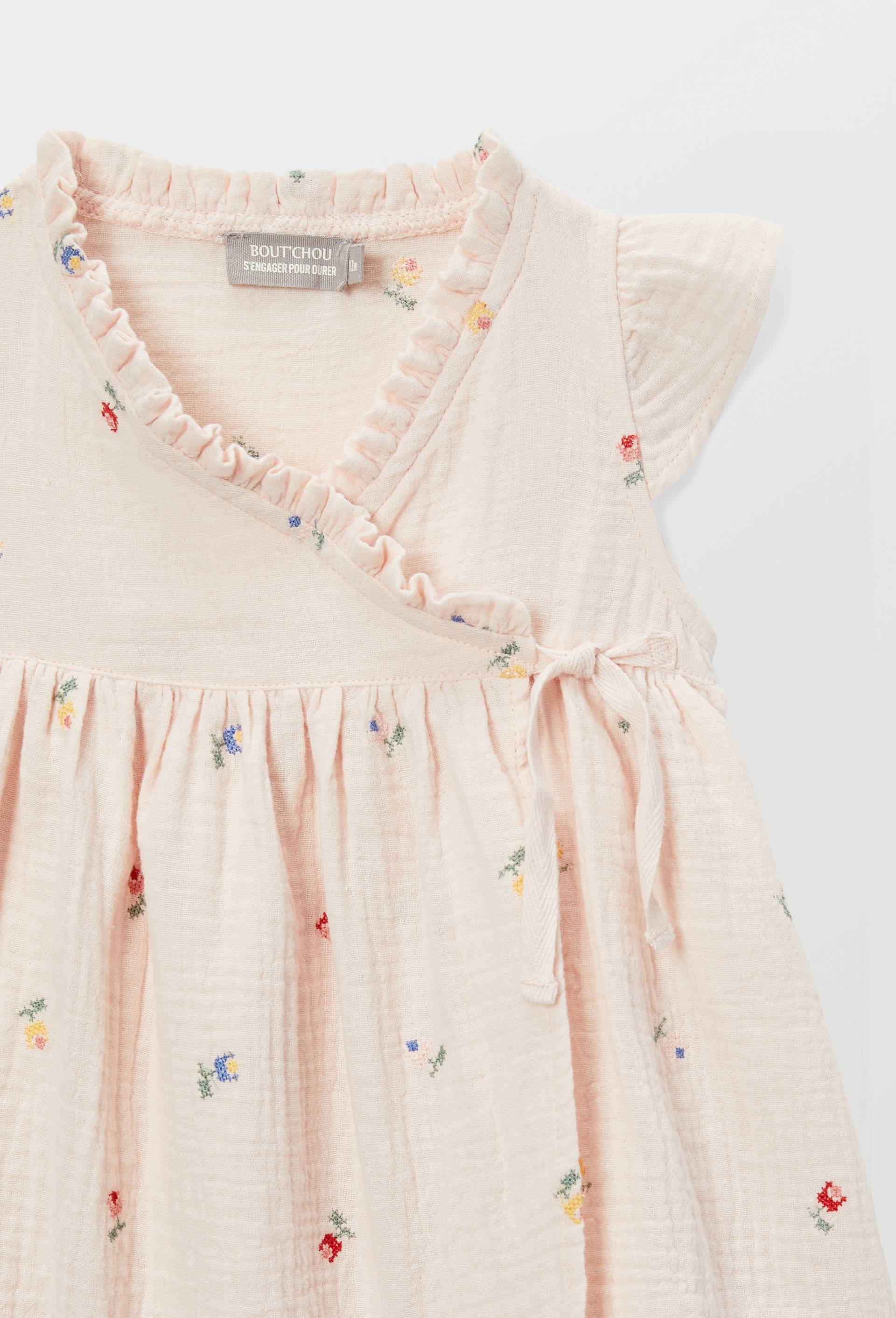 Robe portefeuille avec bloomer brod&eacute;s en gaze de coton BIO GOTS, Rose clair, large image number 3