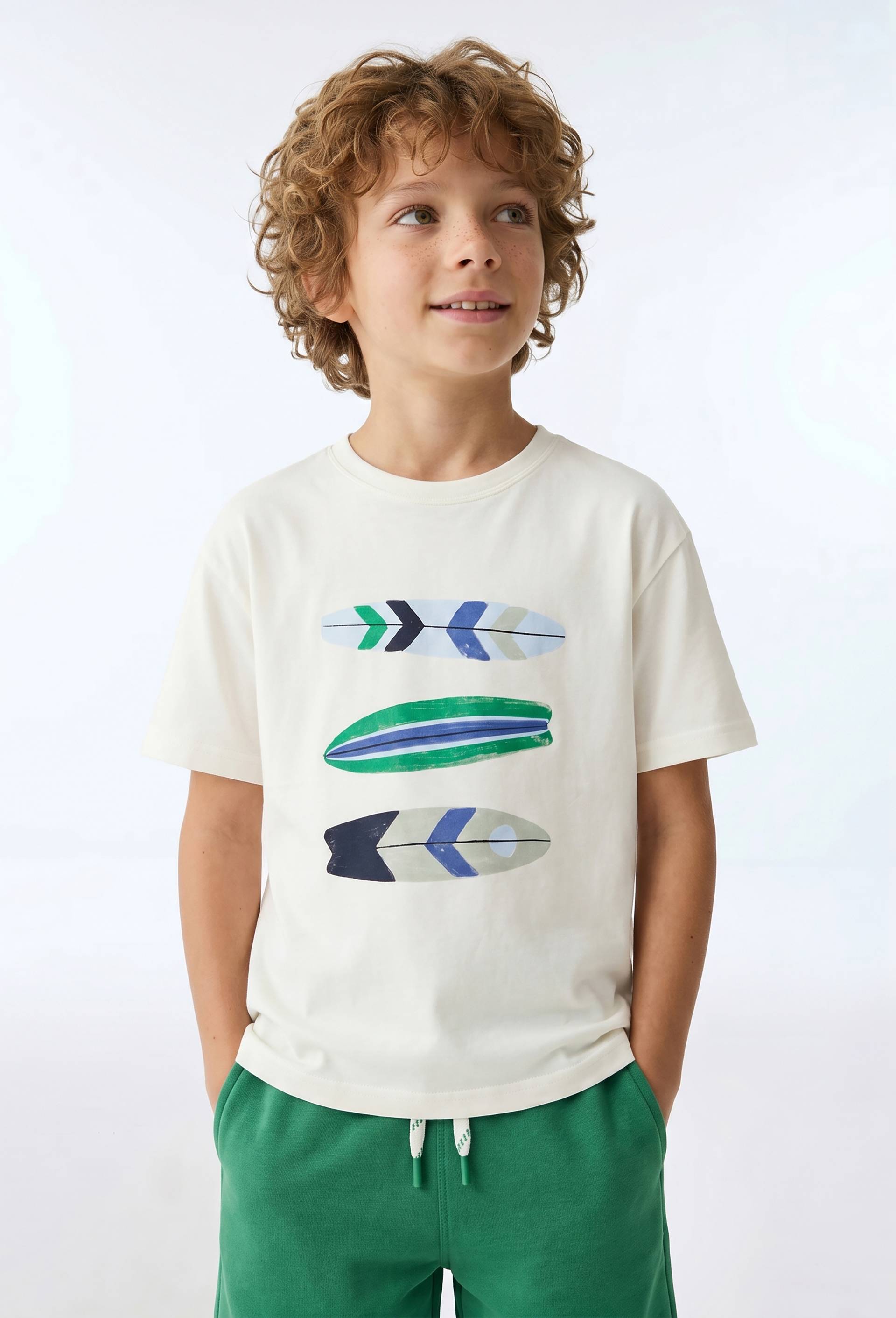 T-shirt manches courtes imprim&eacute; en coton BIO GOTS, Ecru, large image number 0.0