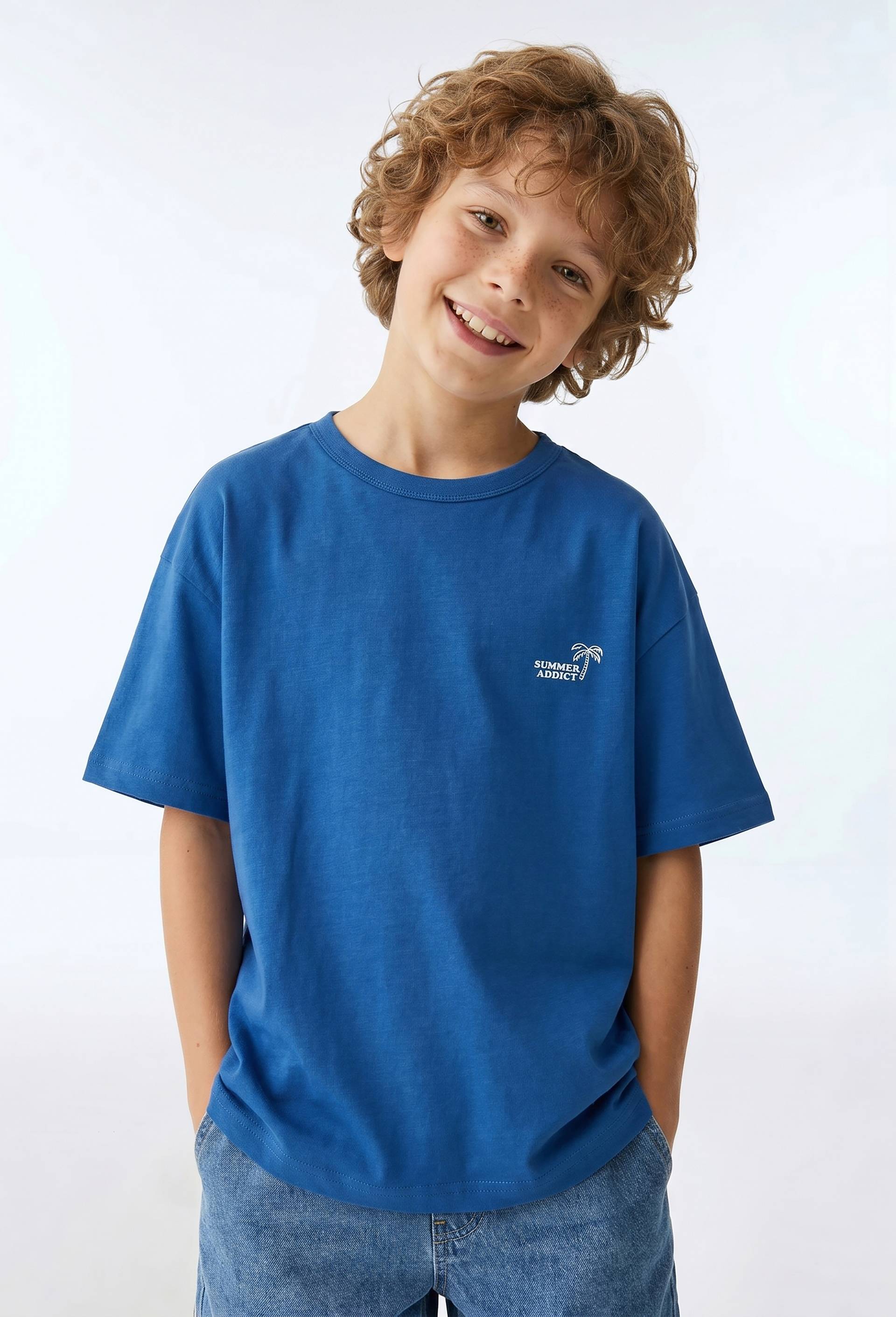 T-shirt manches courtes imprim&eacute; en coton BIO GOTS, Bleu, large image number 0