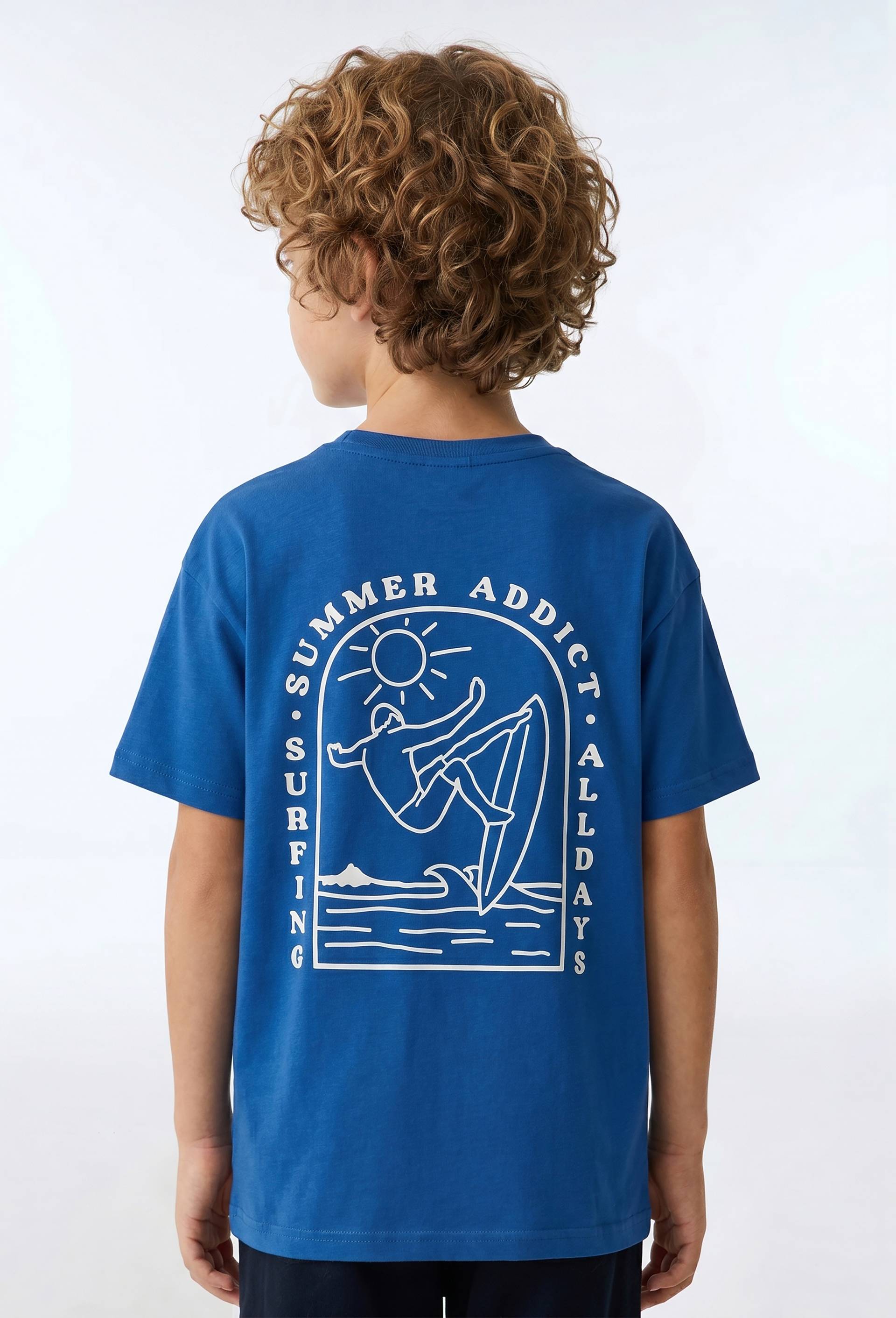 T-shirt manches courtes imprim&eacute; en coton BIO GOTS, Bleu, large image number 1.0