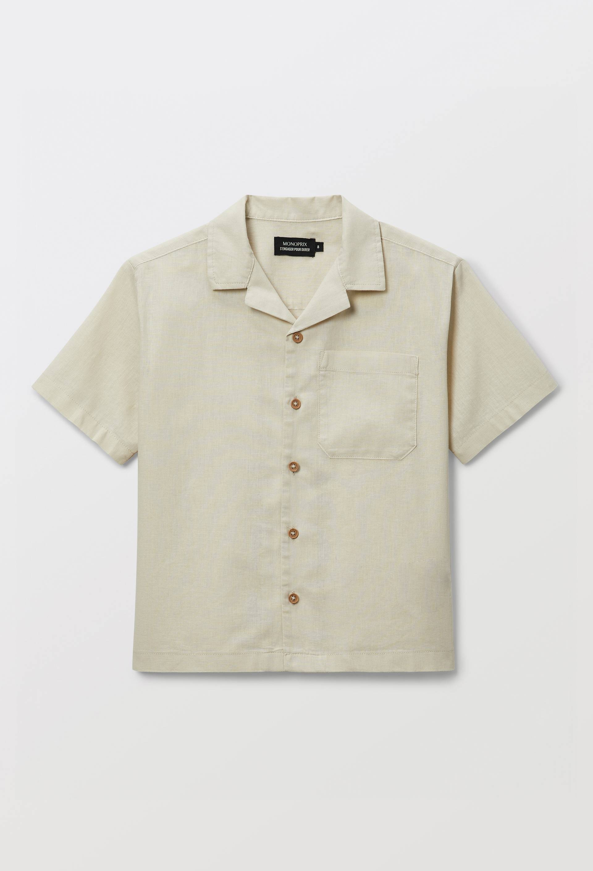 Chemise manches courtes unie en coton/lin, Beige, large image number 2