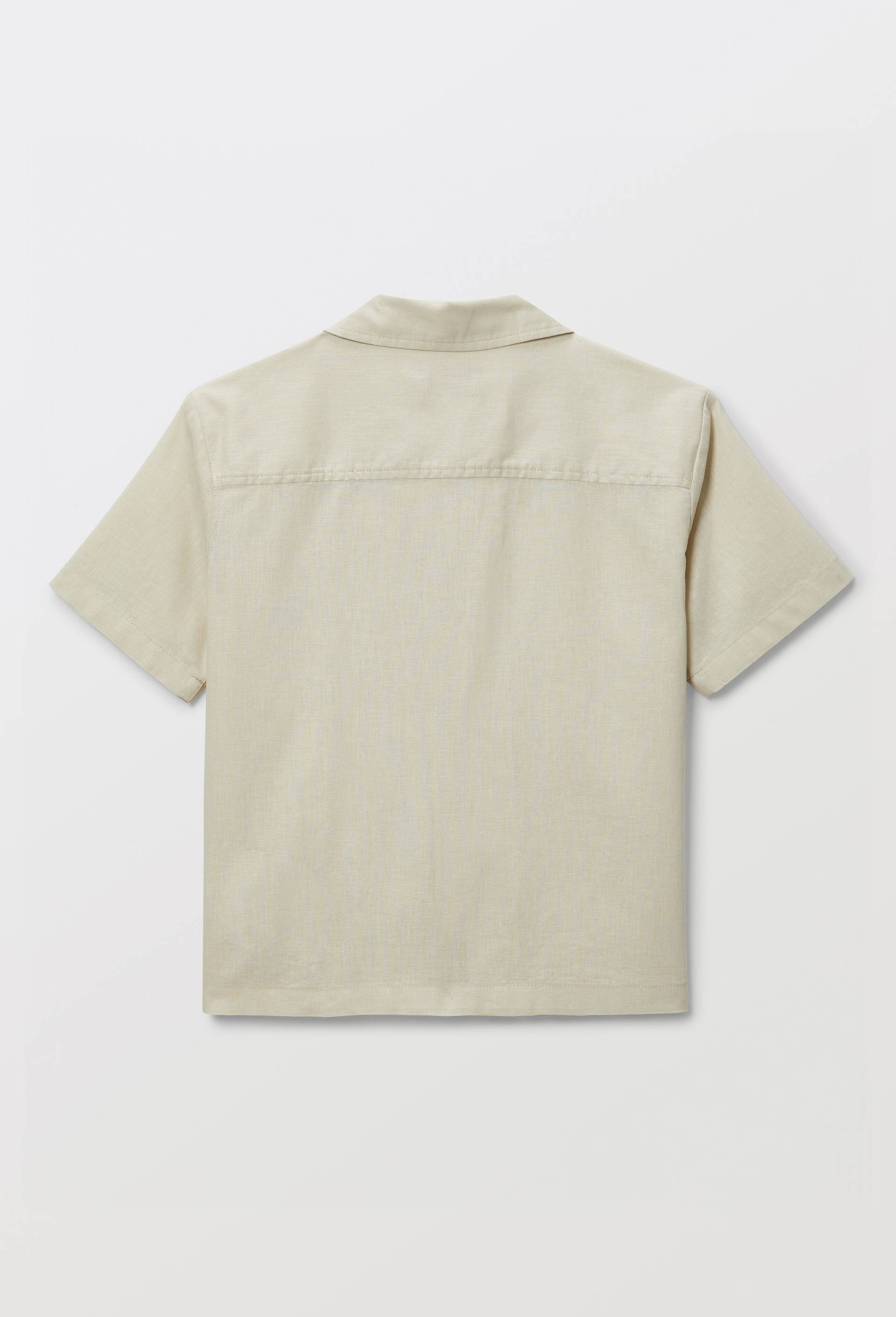 Chemise manches courtes unie en coton/lin, Beige, large image number 3.0