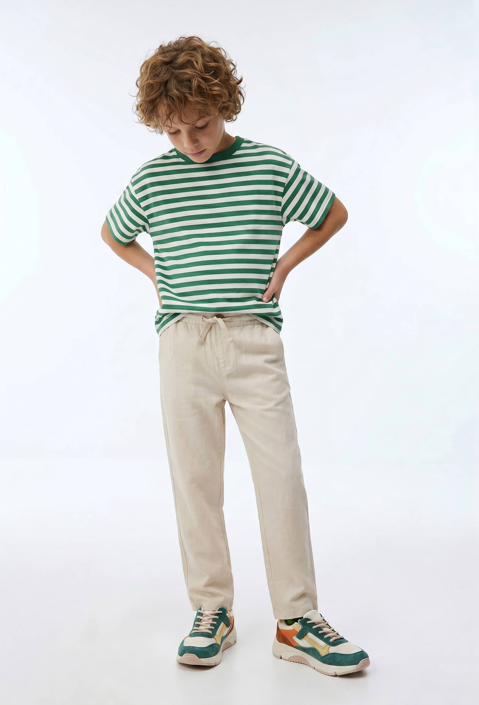 Pantalon droit uni en 100% lin, Beige, large image number 0.0