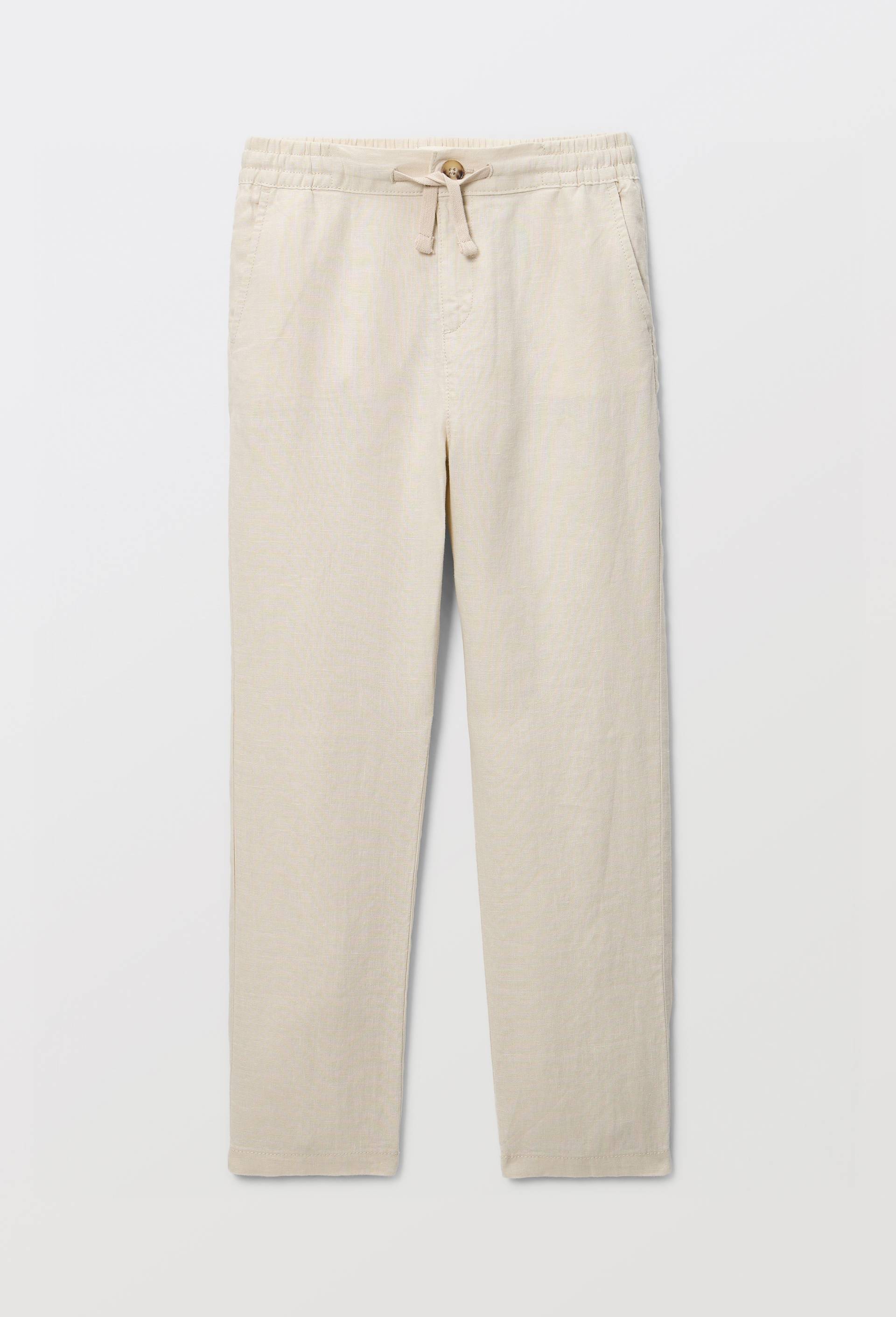 Pantalon droit uni en 100% lin, Beige, large image number 1