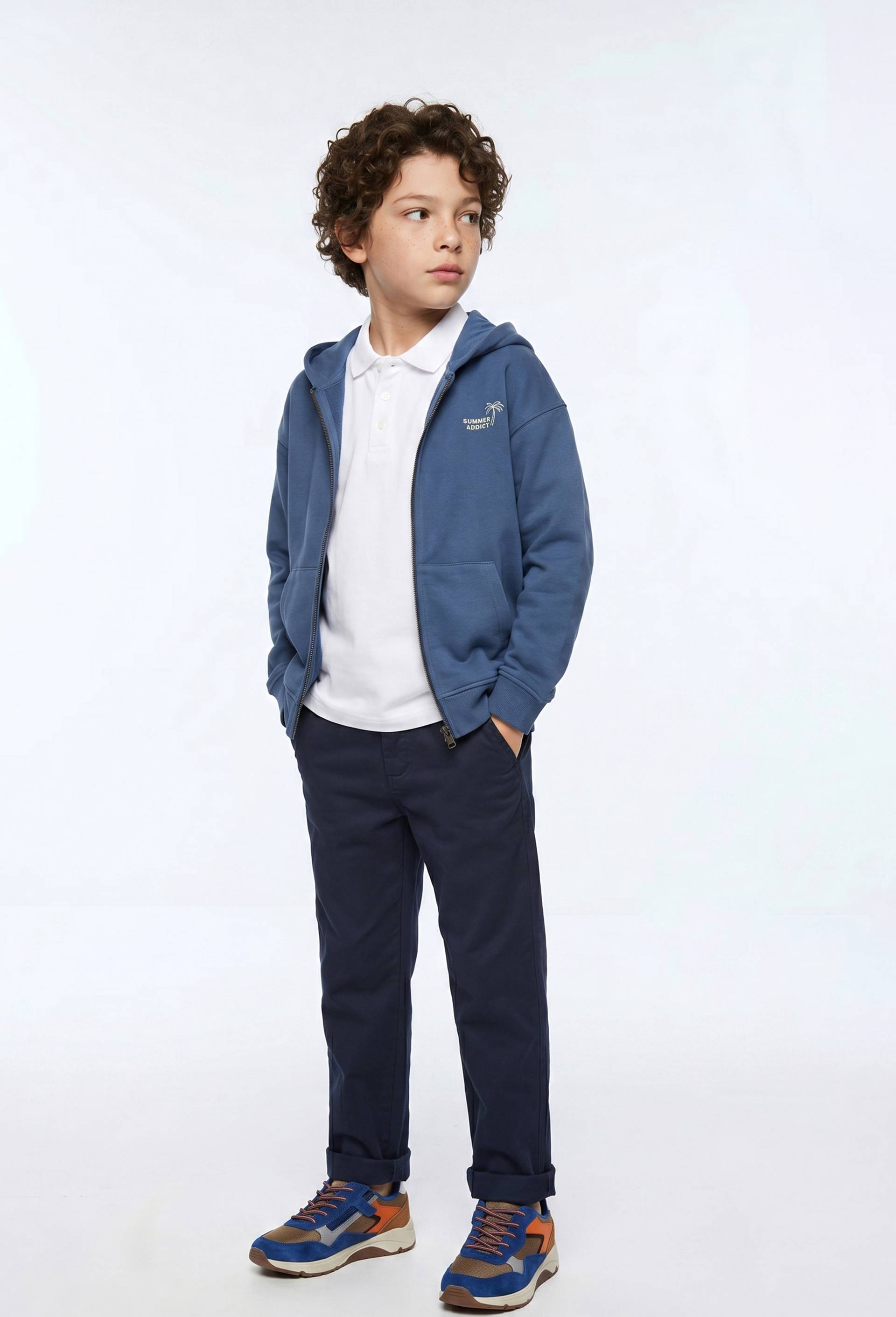 Pantalon chino droit uni en coton, Bleu fonc&eacute;, large image number 0.0