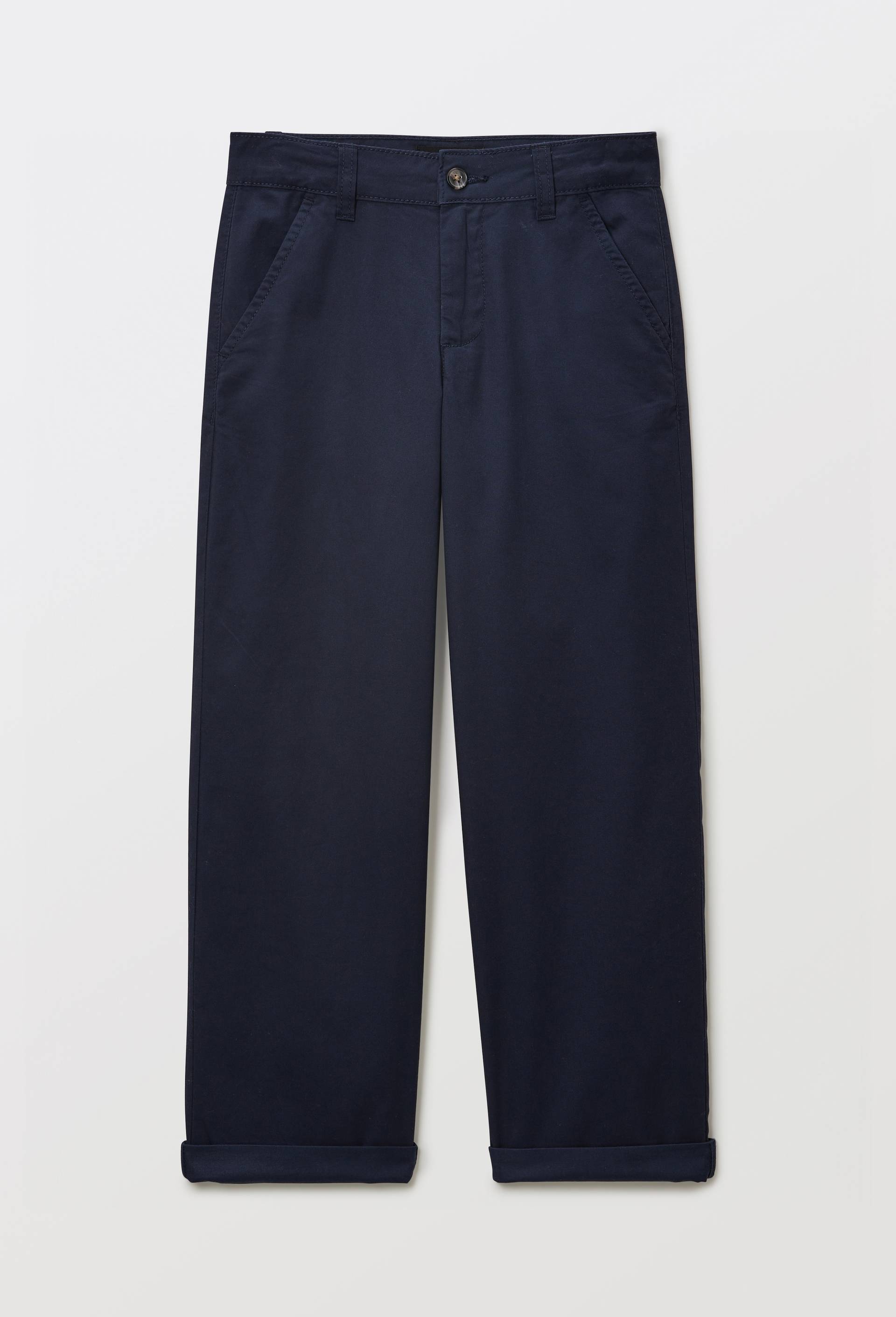 Pantalon chino droit uni en coton, Bleu fonc&eacute;, large image number 1.0