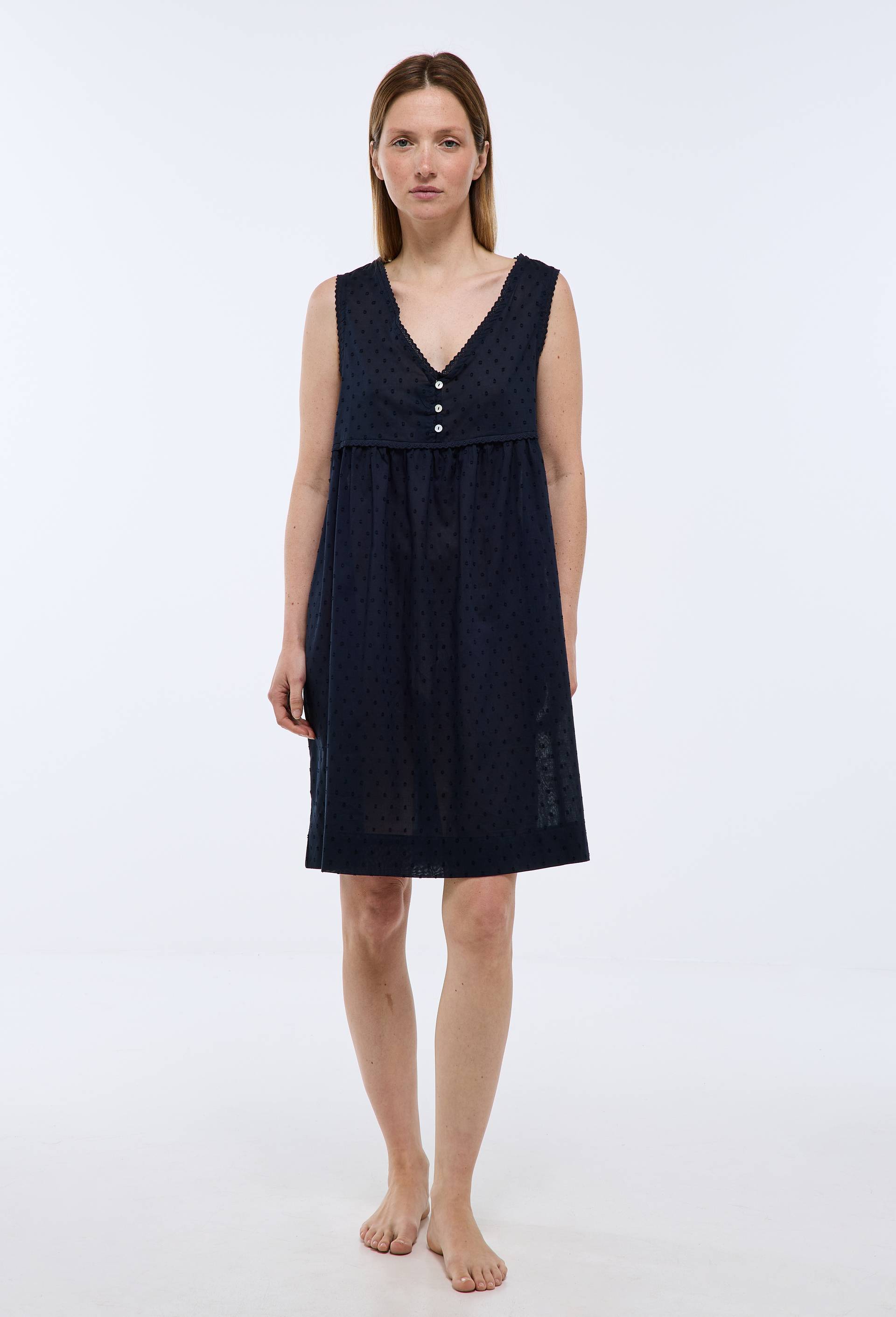 Chemise de nuit unie en coton plumetis bio GOTS, Bleu fonc&eacute;, large image number 0