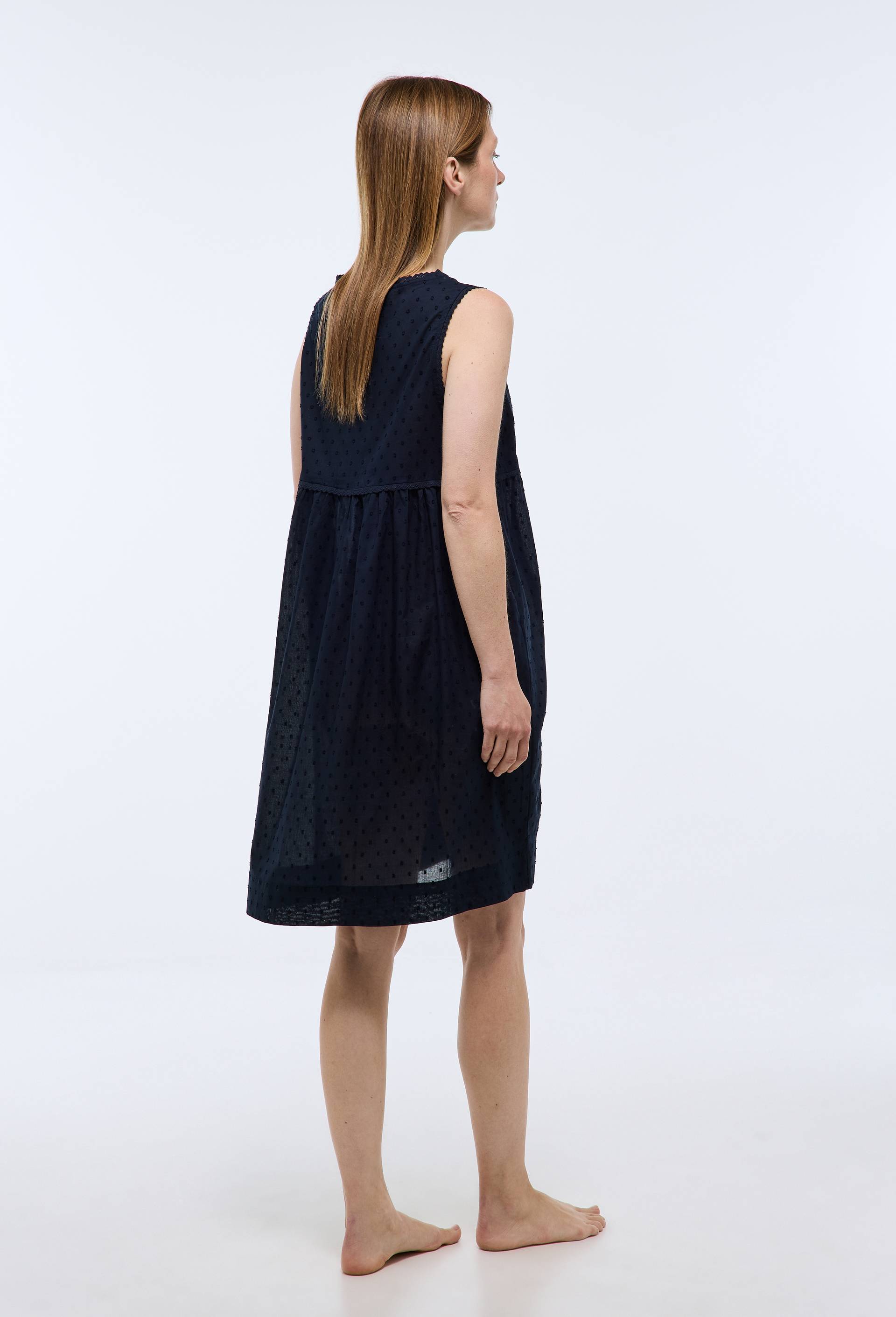 Chemise de nuit unie en coton plumetis bio GOTS, Bleu fonc&eacute;, large image number 1
