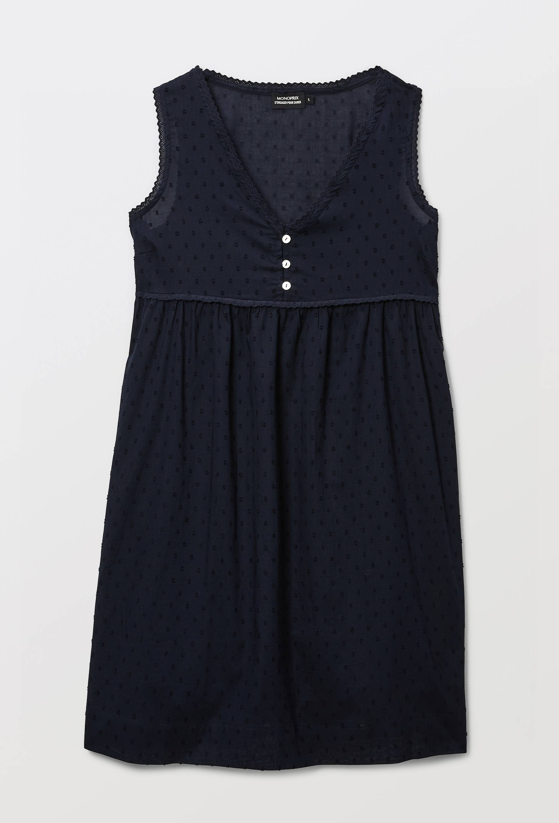 Chemise de nuit unie en coton plumetis bio GOTS, Bleu fonc&eacute;, large image number 2