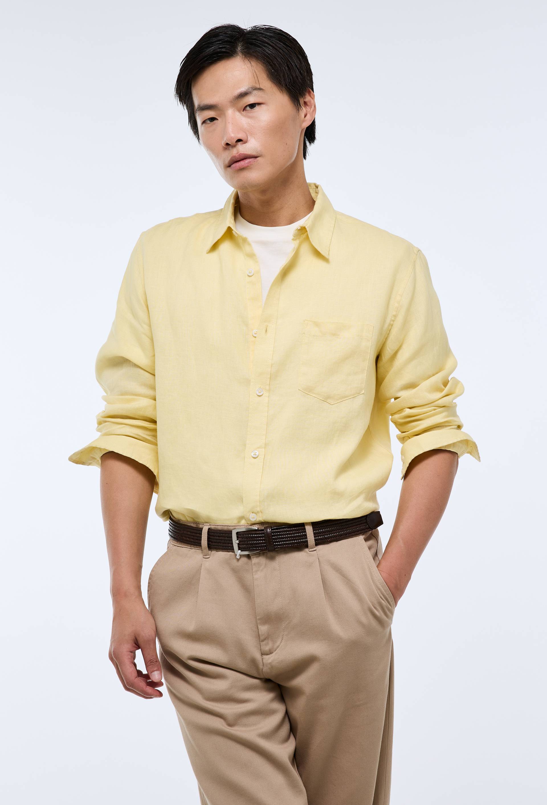 Chemise manches longues en lin, Jaune clair, large image number 0.0