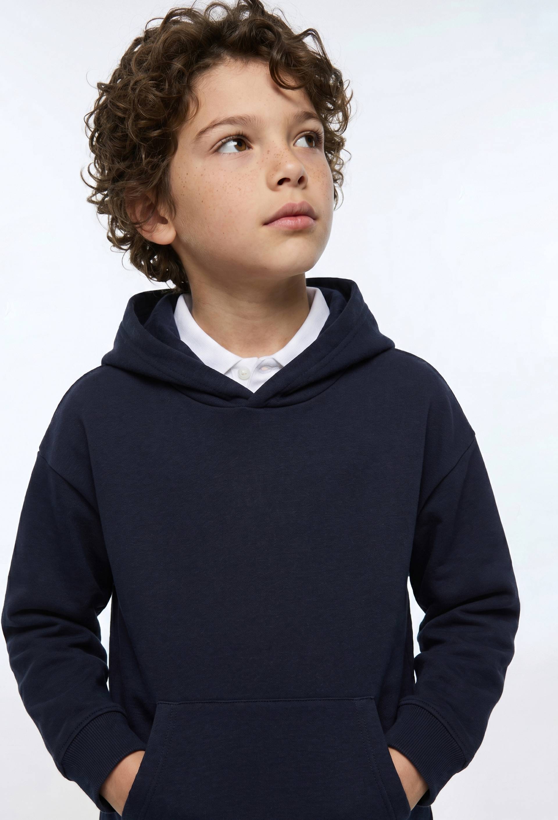 Sweat uni &agrave; capuche en coton BIO GOTS, Bleu fonc&eacute;, large image number 0