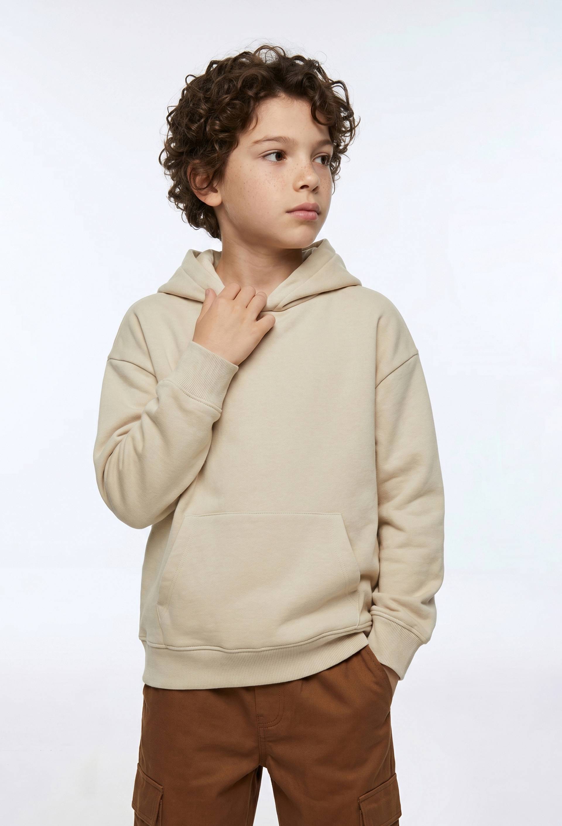 Sweat uni &agrave; capuche en coton BIO GOTS, Beige, swatch image