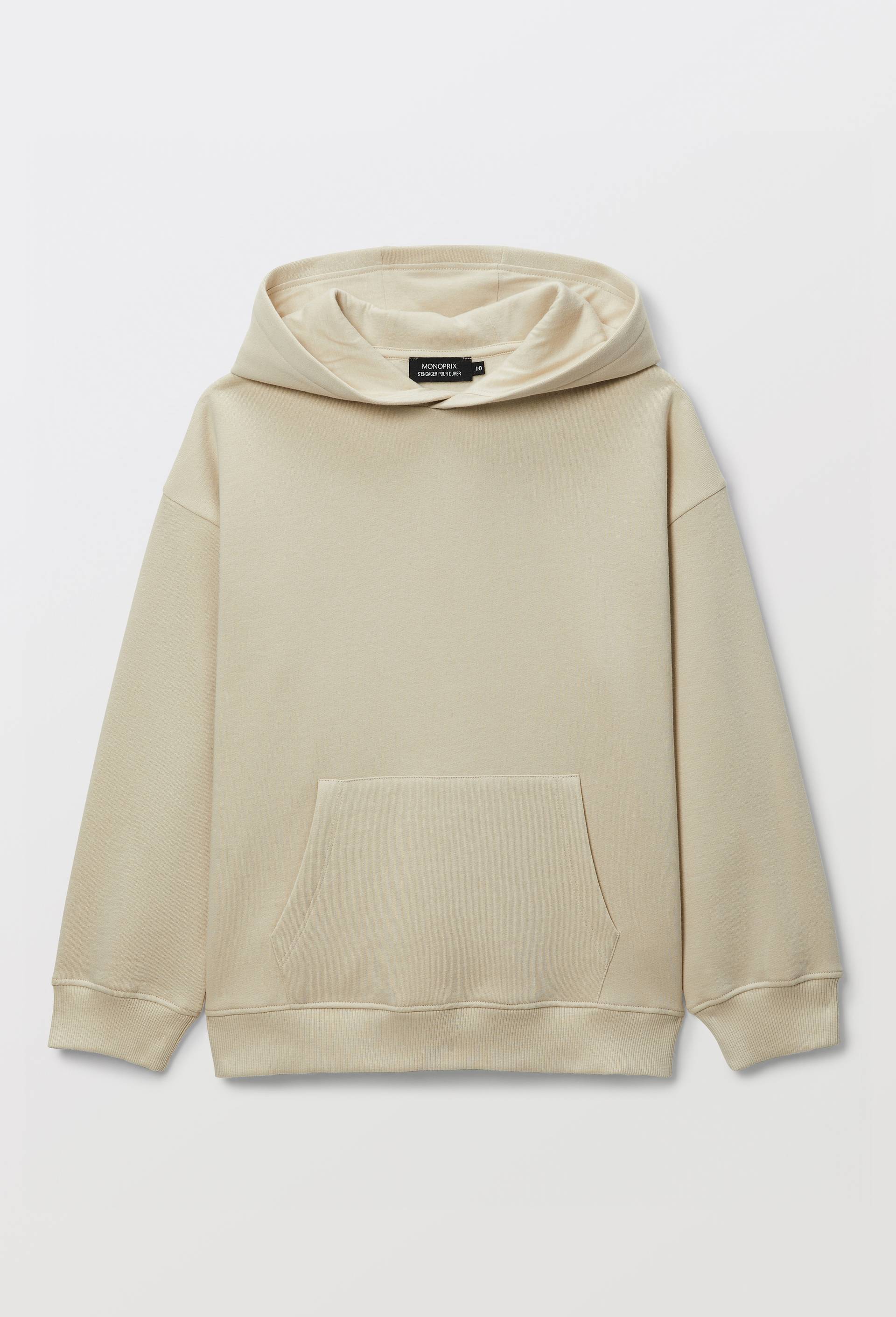 Sweat uni &agrave; capuche en coton BIO GOTS, Beige, large image number 1.0
