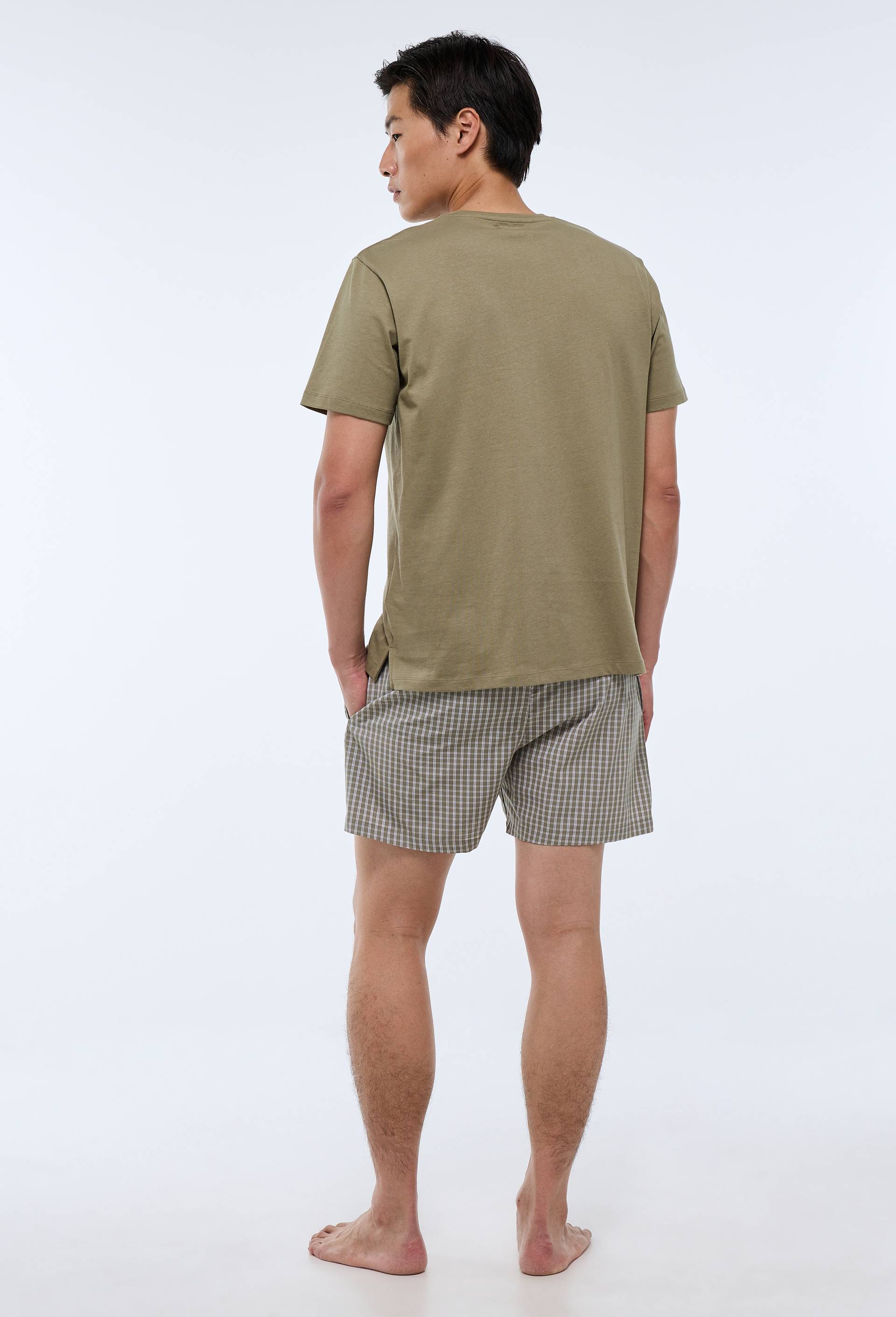 Pyjama t-shirt manches courtes et ray&eacute; carreaux en coton, Vert, large image number 2.0