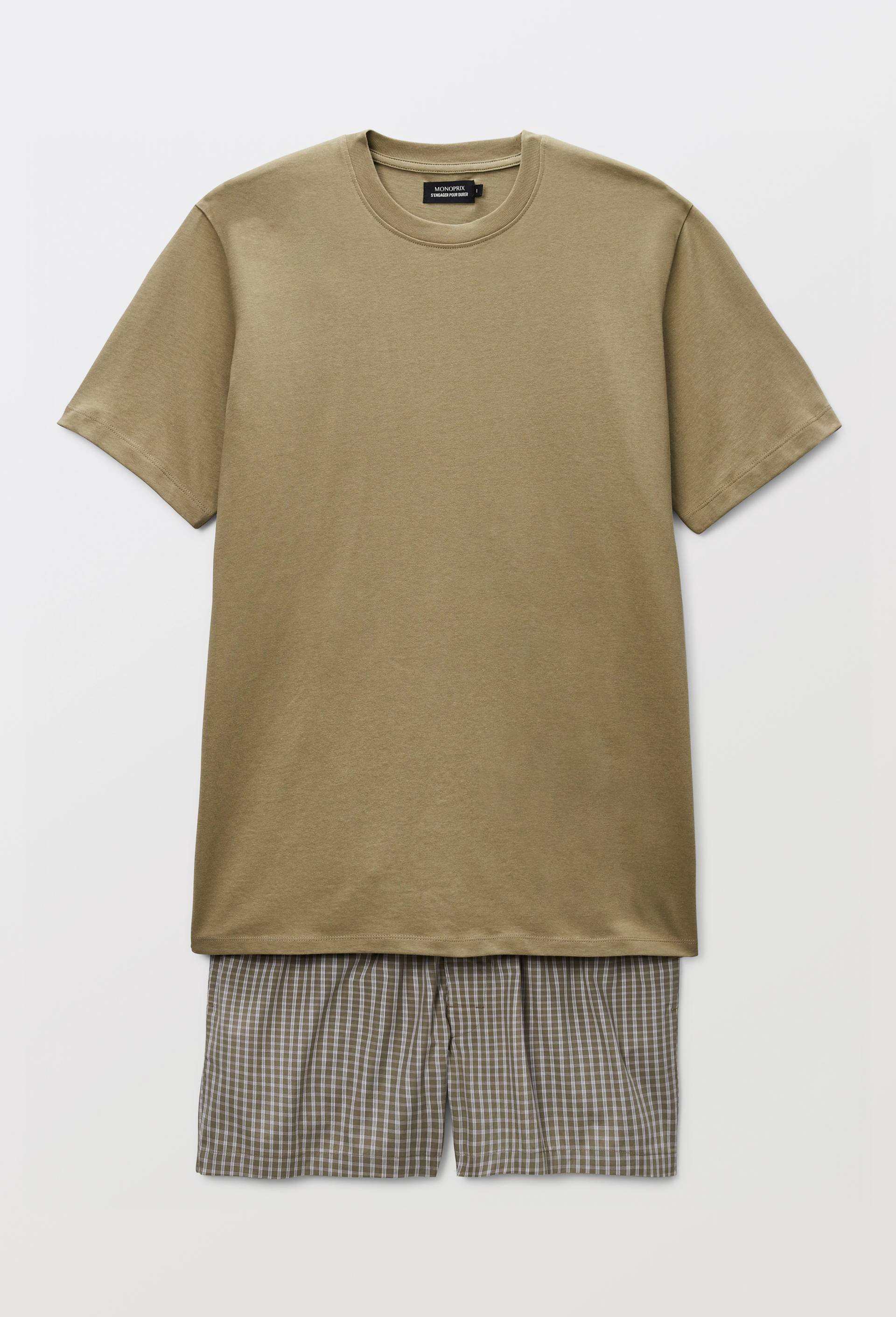 Pyjama t-shirt manches courtes et ray&eacute; carreaux en coton, Vert, large image number 3