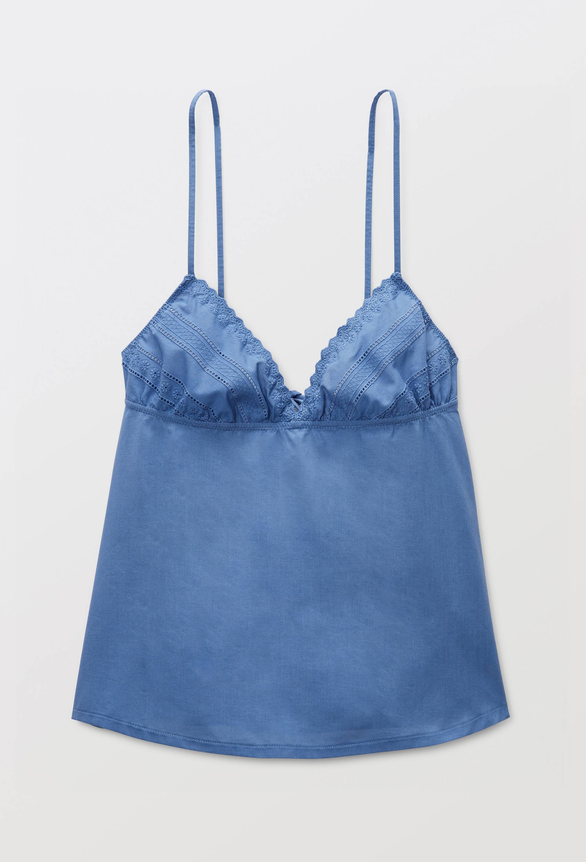 Caraco fines bretelles avec broderie anglaise en coton, Bleu, large image number 2.0