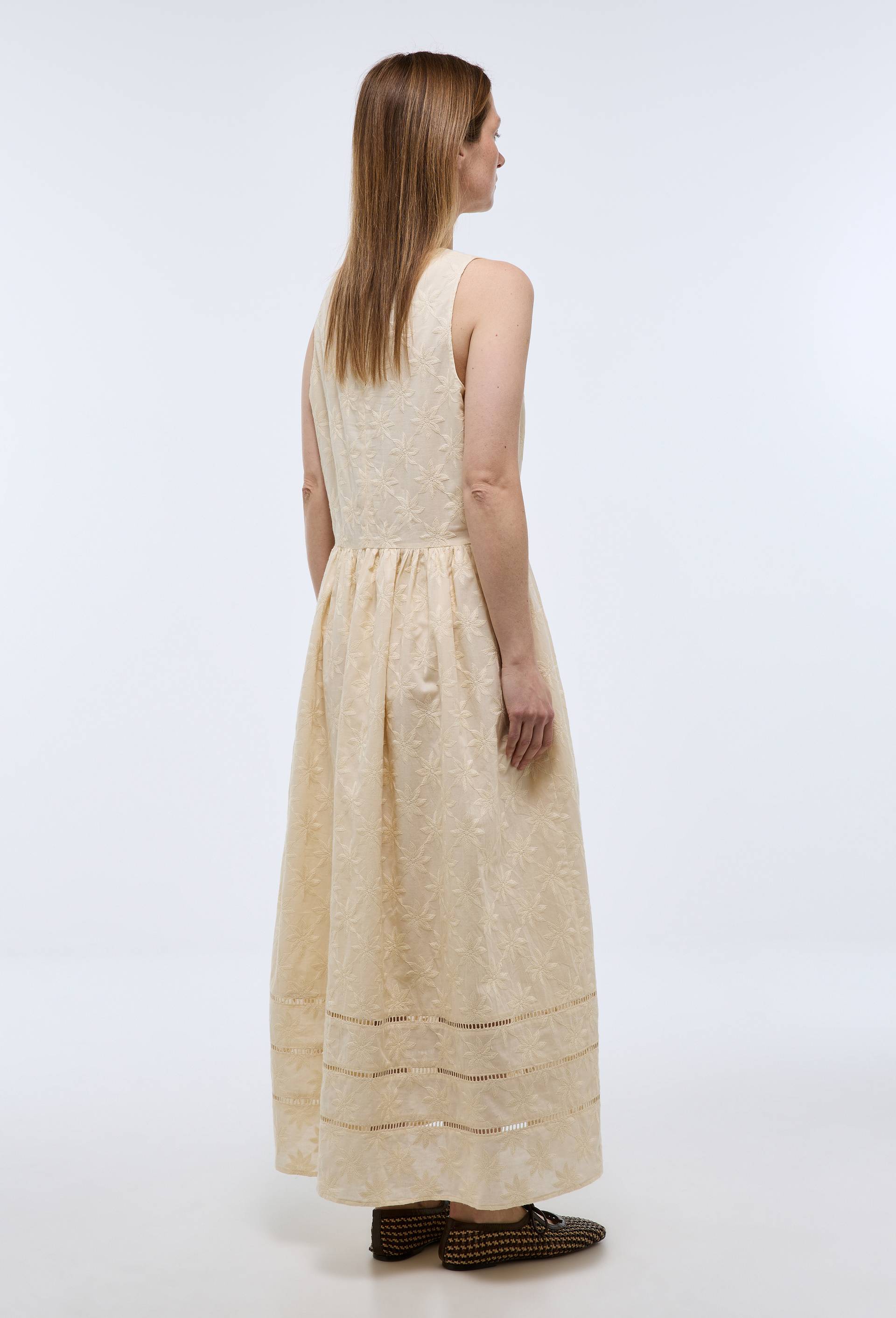 Robe midi brod&eacute;e sans manches en coton BIO GOTS, Ecru, large image number 1