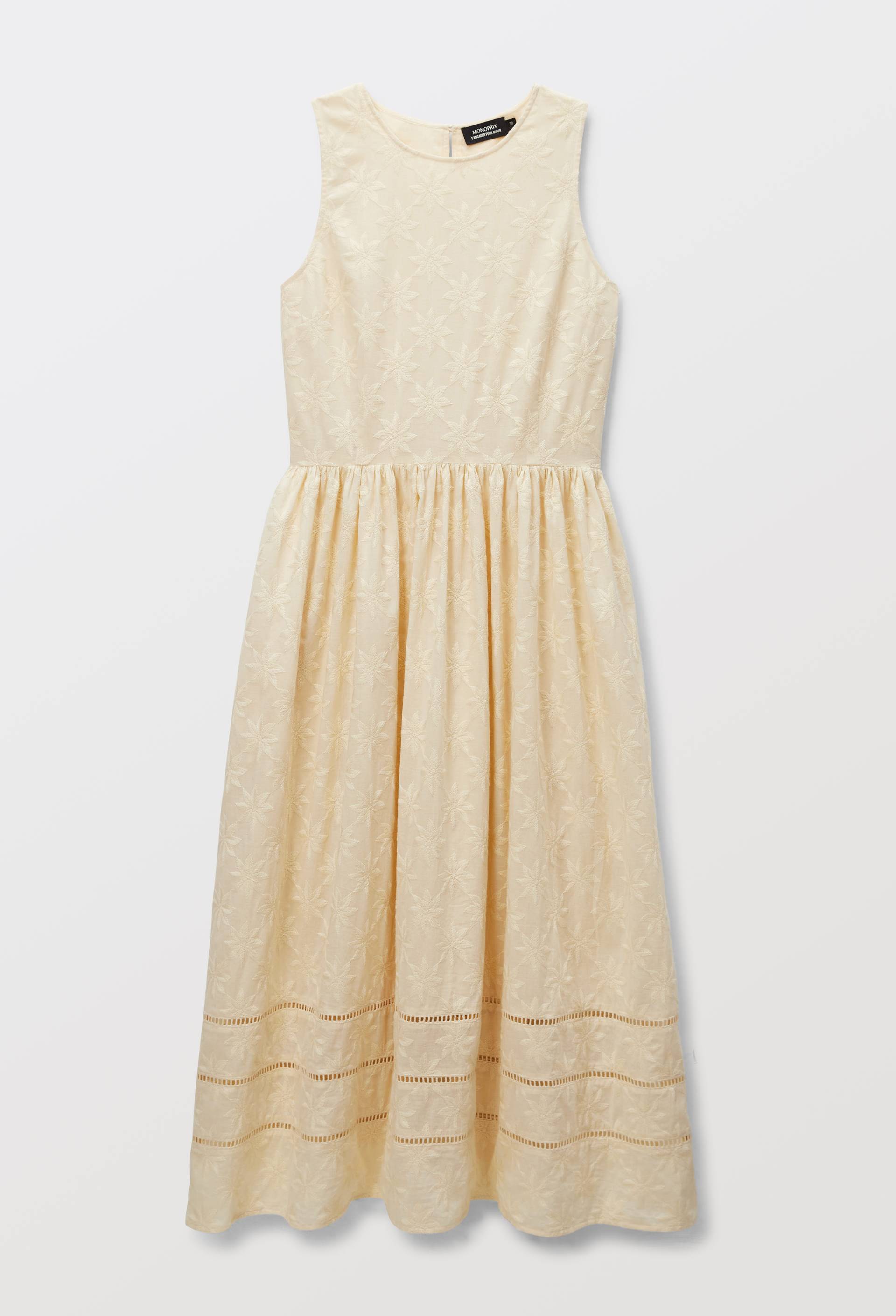Robe midi brod&eacute;e sans manches en coton BIO GOTS, Ecru, large image number 2