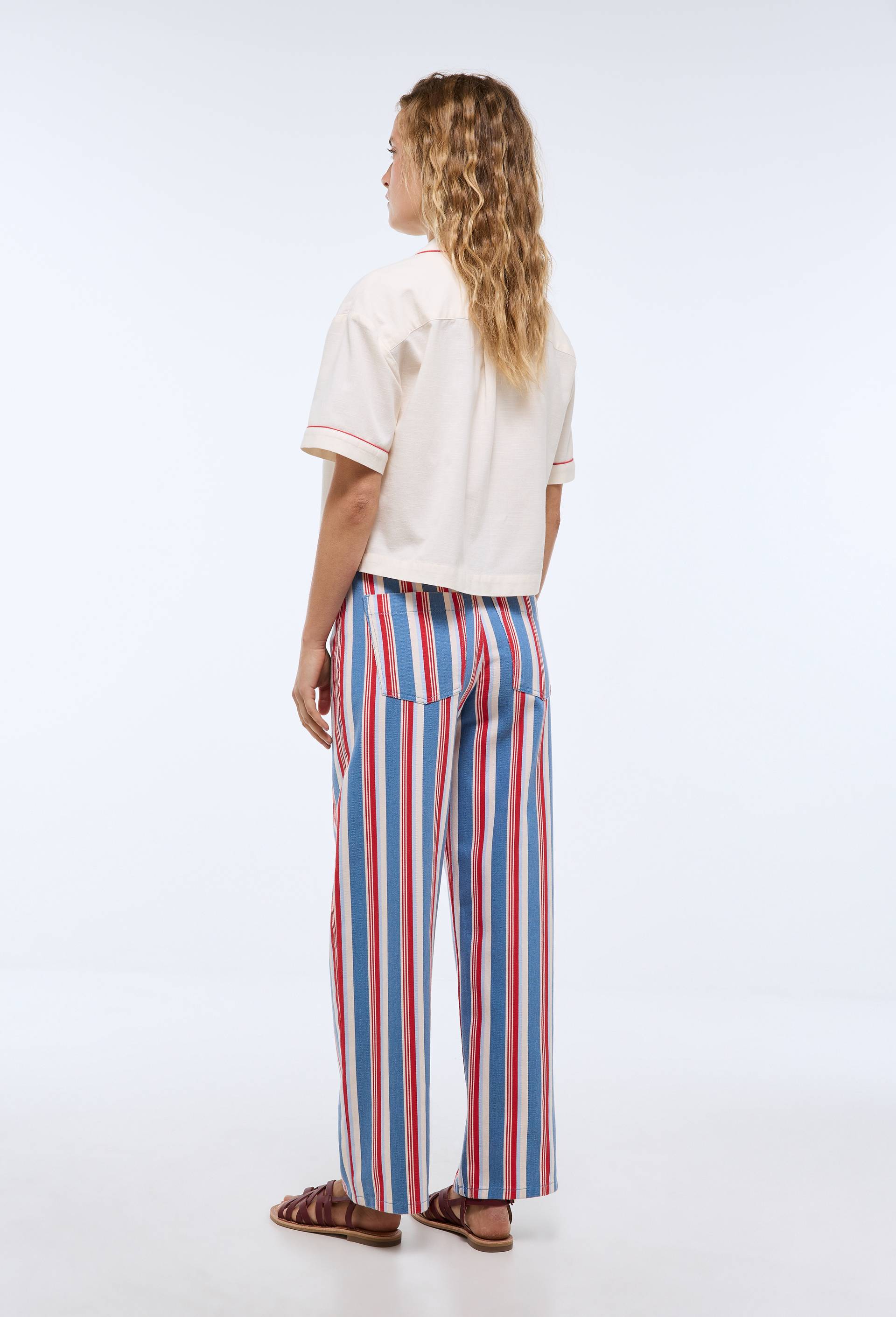 Jean wide leg raye en coton, Bleu, large image number 1.0