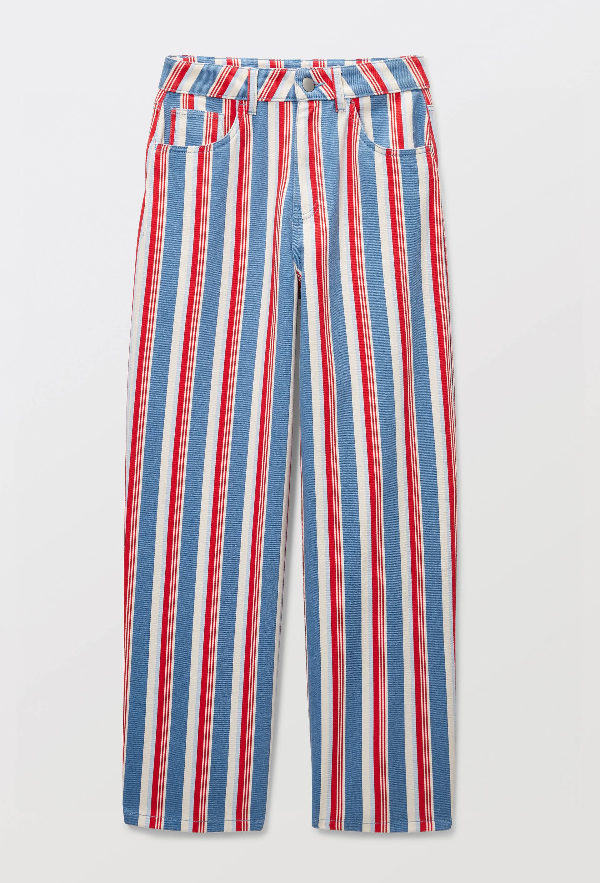 Jean wide leg raye en coton, Bleu, large image number 2