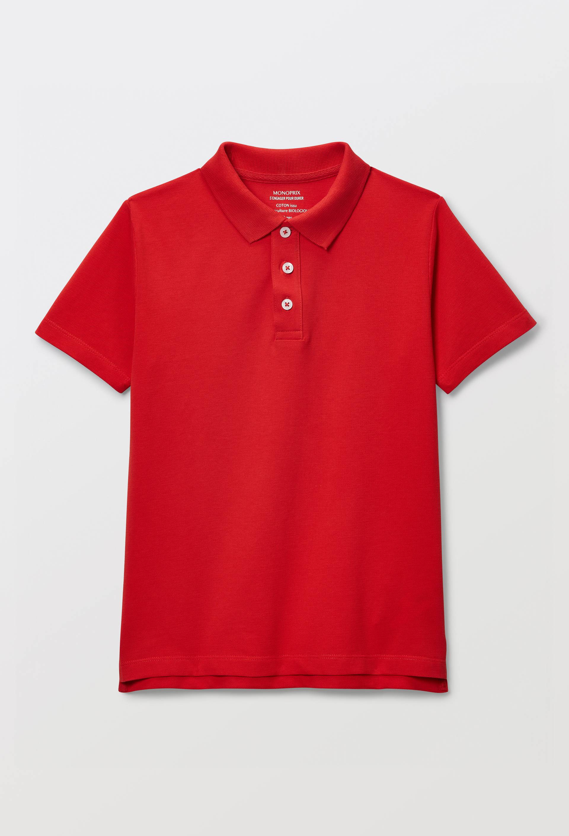 Polo manches courtes uni en coton BIO GOTS, Rouge, large image number 1