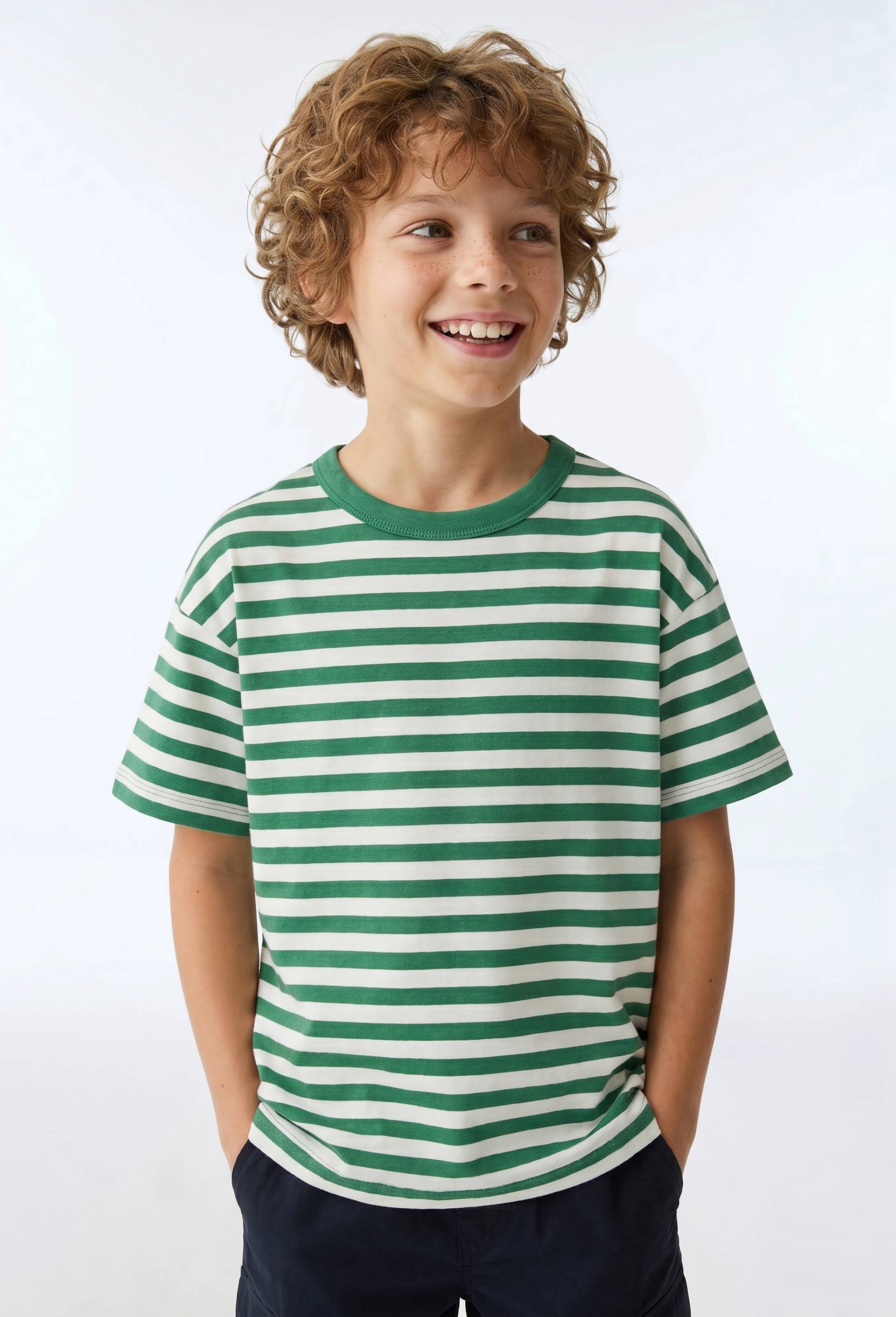 T-shirt manches courtes ray&eacute; en coton BIO GOTS, Vert, large image number 0.0
