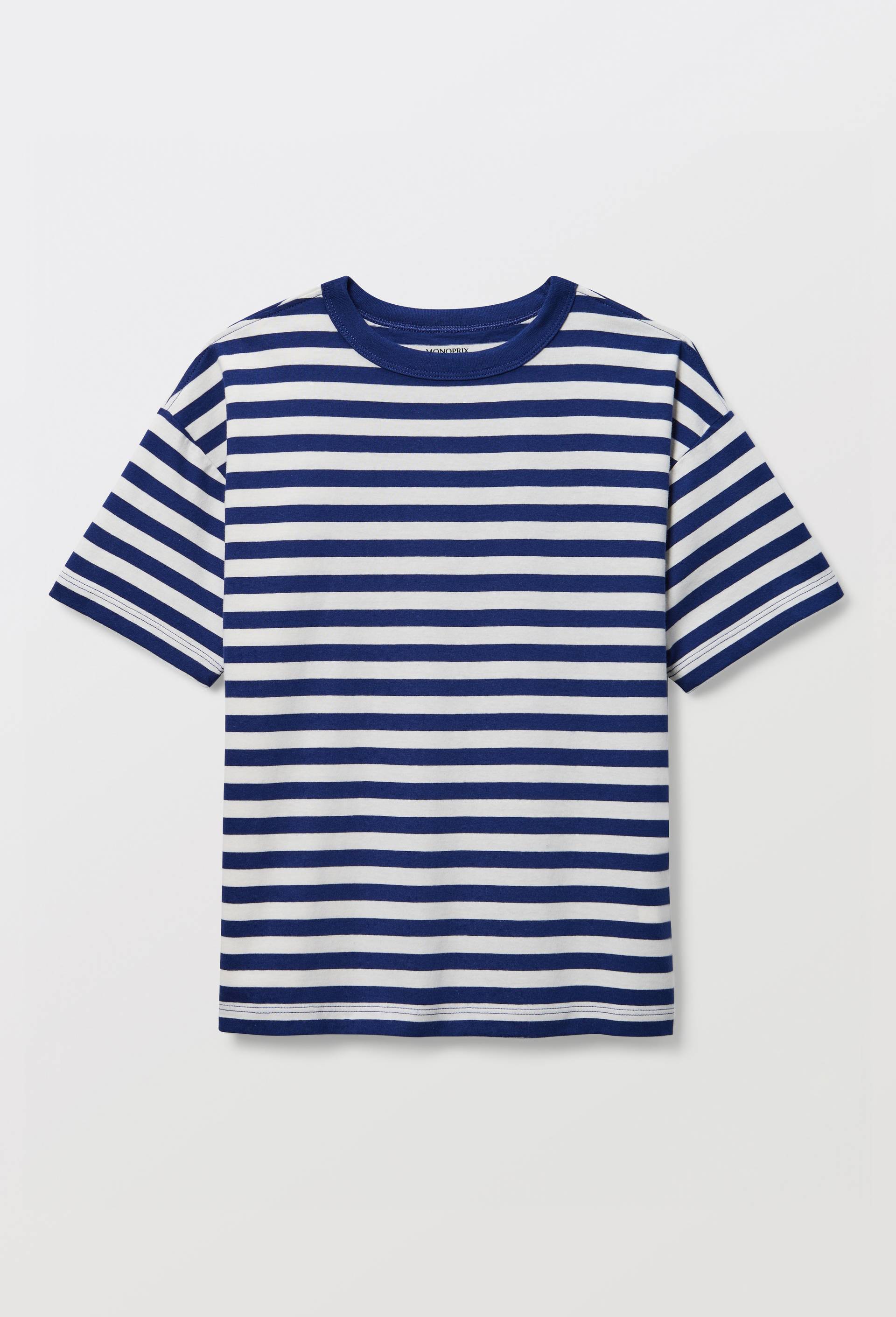 T-shirt manches courtes ray&eacute; en coton BIO GOTS, Bleu fonc&eacute;, large image number 1