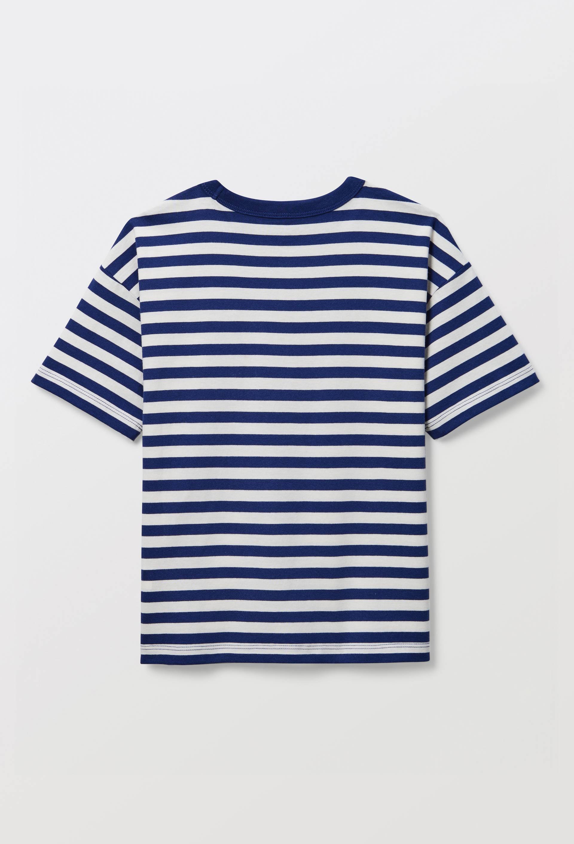 T-shirt manches courtes ray&eacute; en coton BIO GOTS, Bleu fonc&eacute;, large image number 2.0