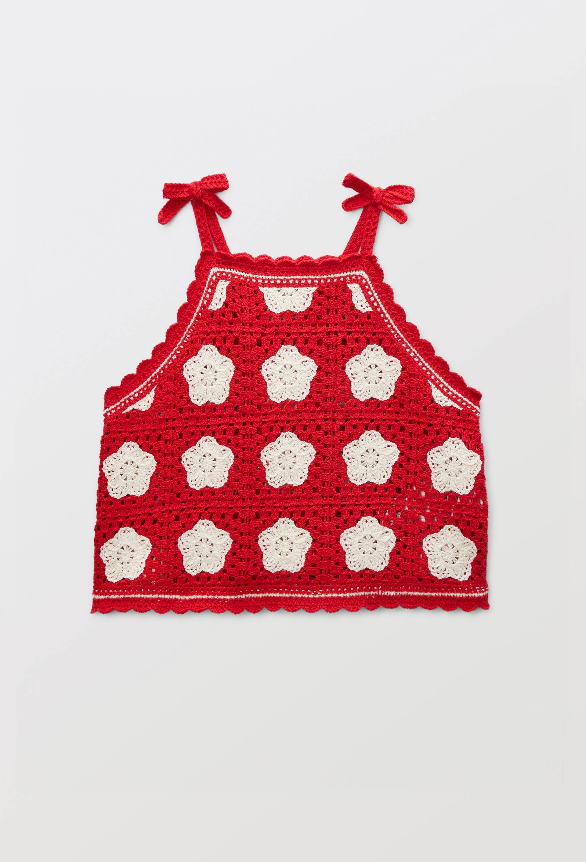Top en crochet &agrave; fleurs, Rouge, large image number 1