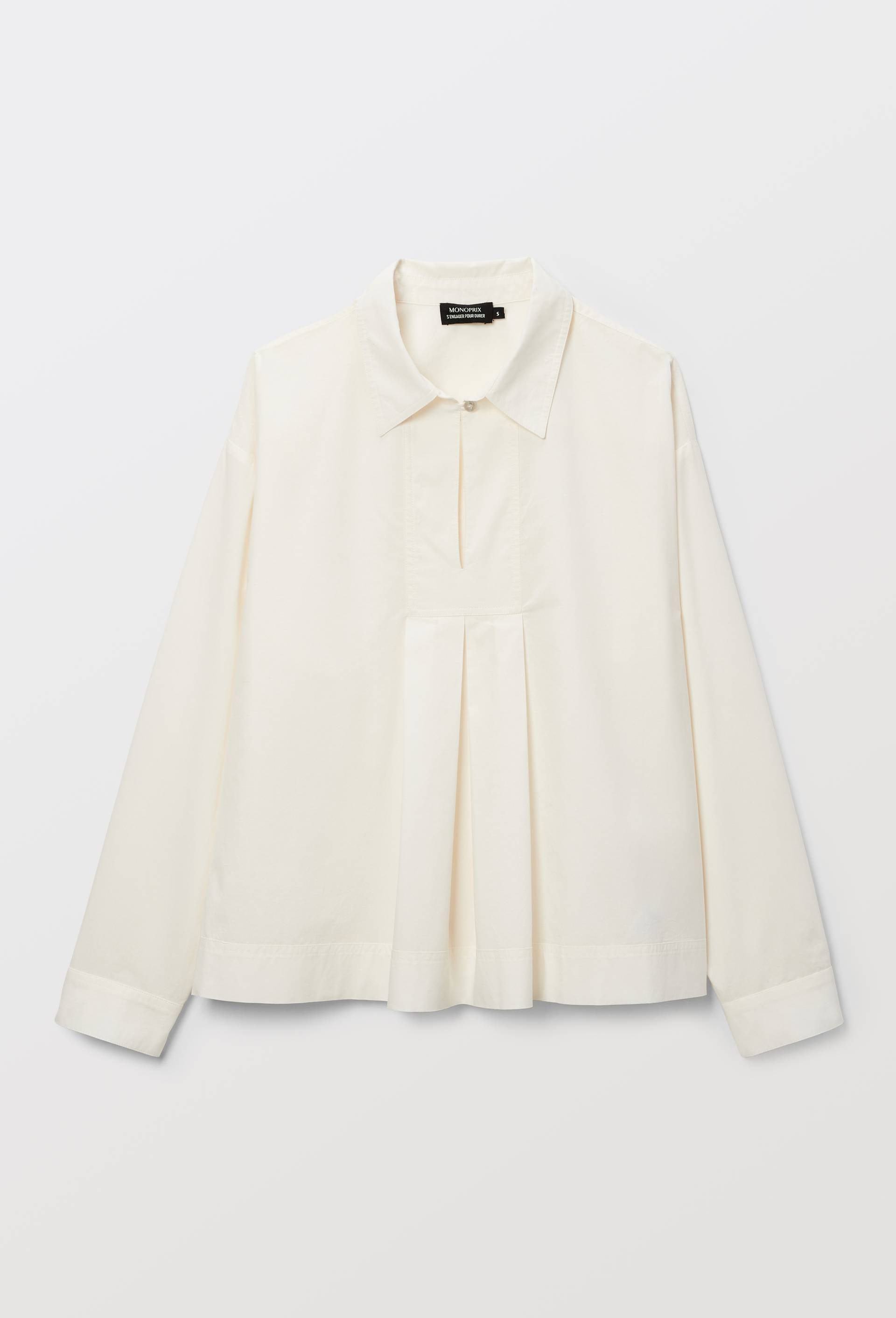 Blouse manches longues unie en coton BIO GOTS, Ecru, large image number 3