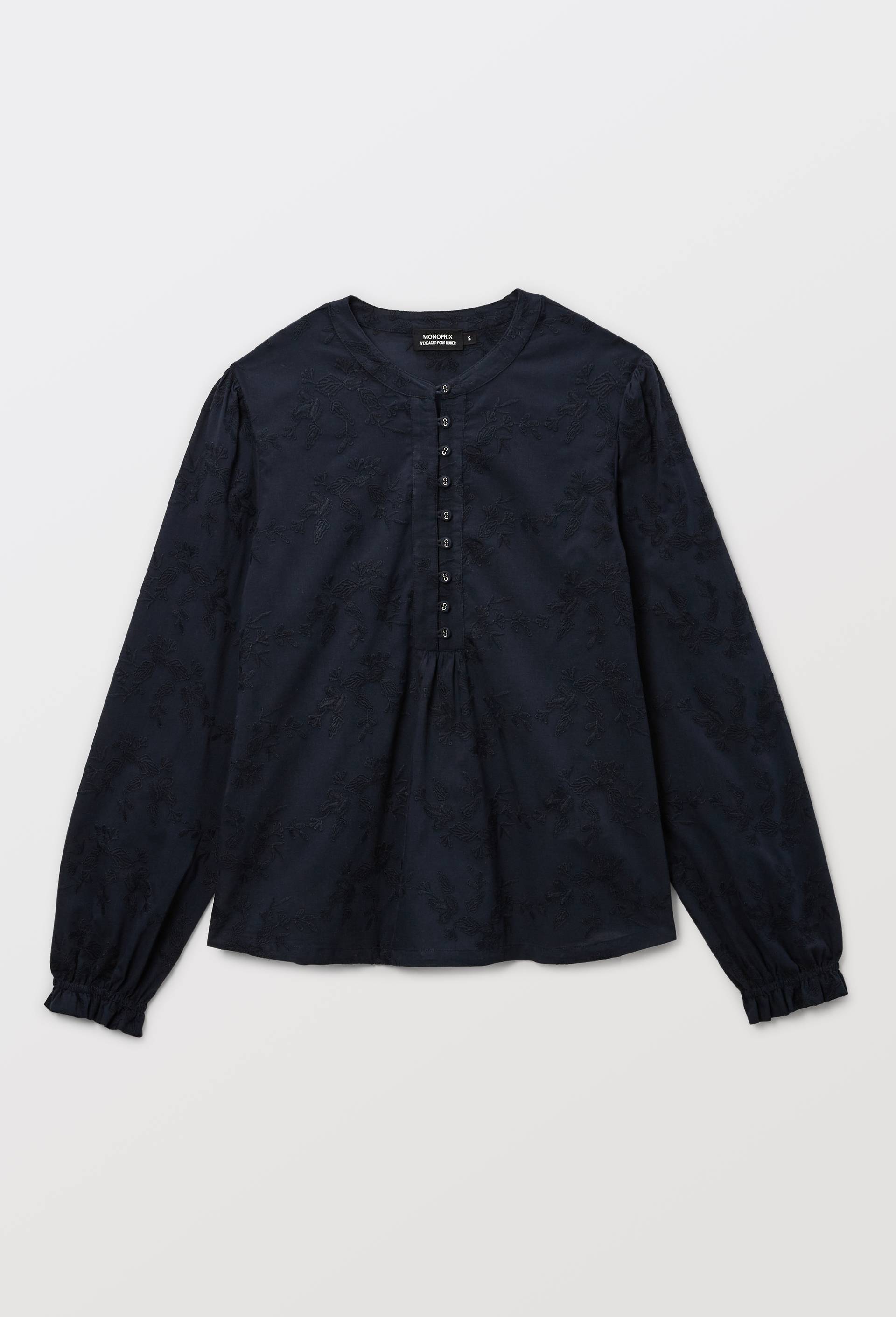 Blouse manches longues brod&eacute;e en coton, Bleu fonc&eacute;, large image number 3.0