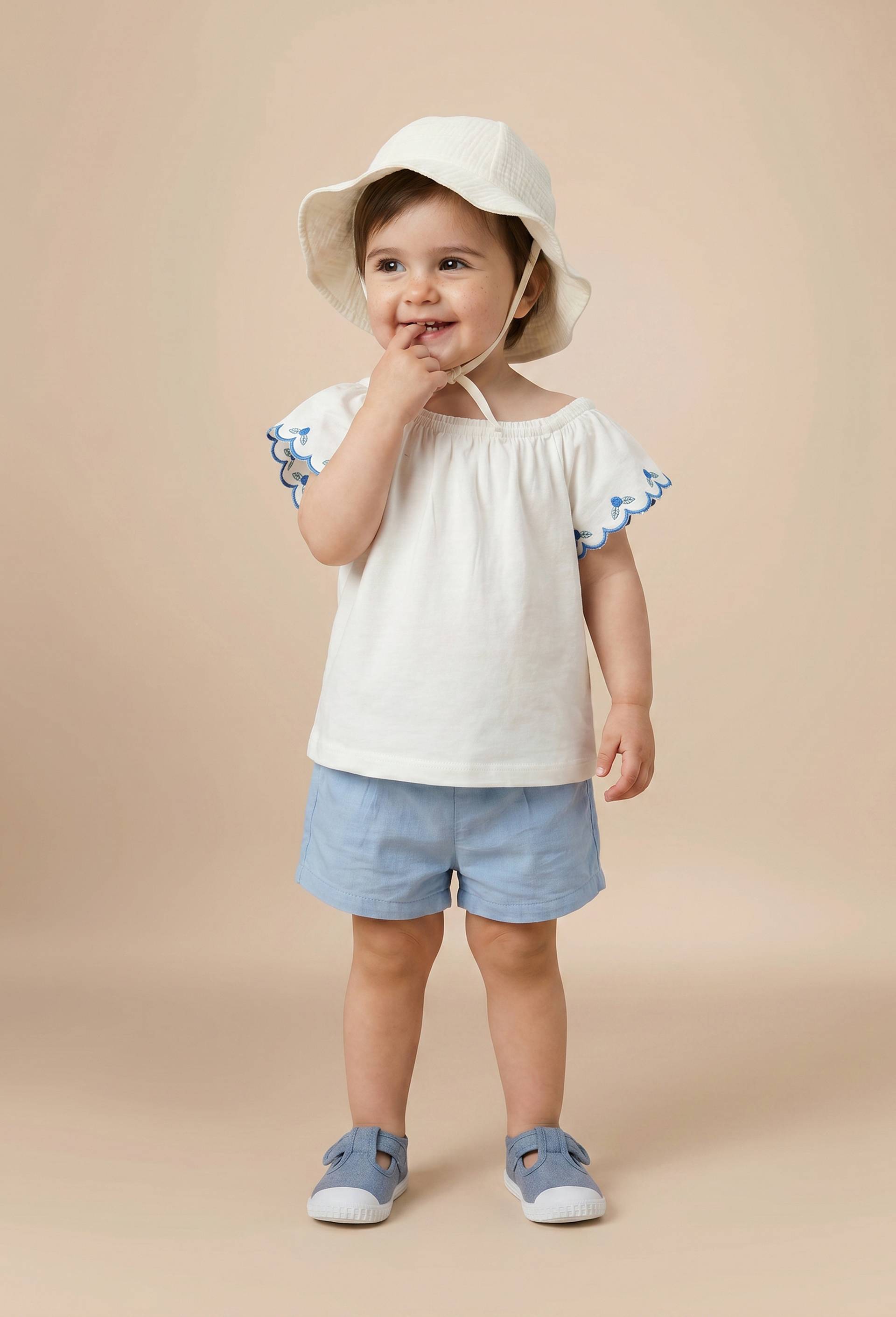 T-shirt manches courtes brod&eacute; en coton BIO GOTS, Bleu, large image number 0