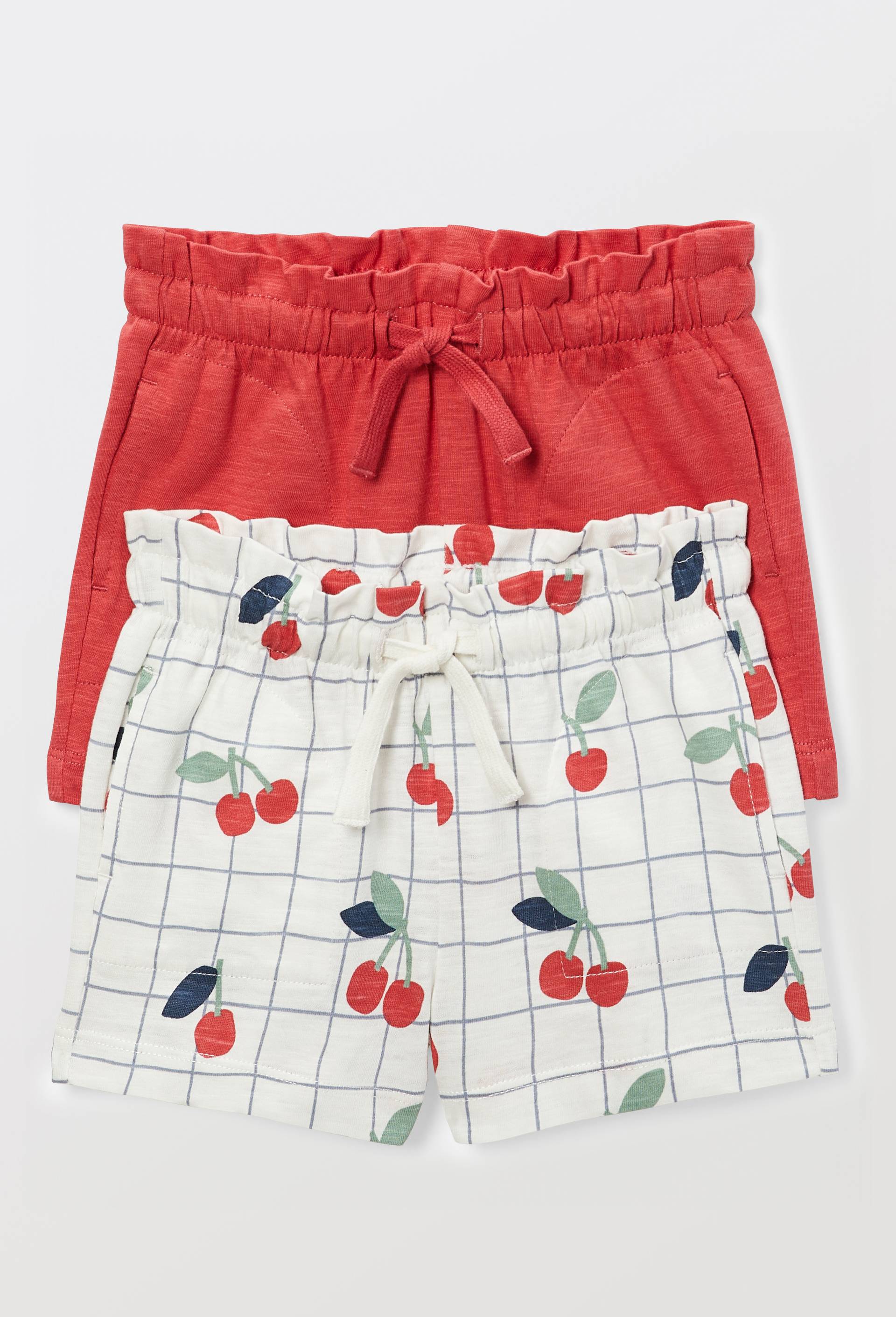 Lot de 2 shorts un uni et un imprim&eacute; en coton BIO GOTS, Beige clair, large image number 1