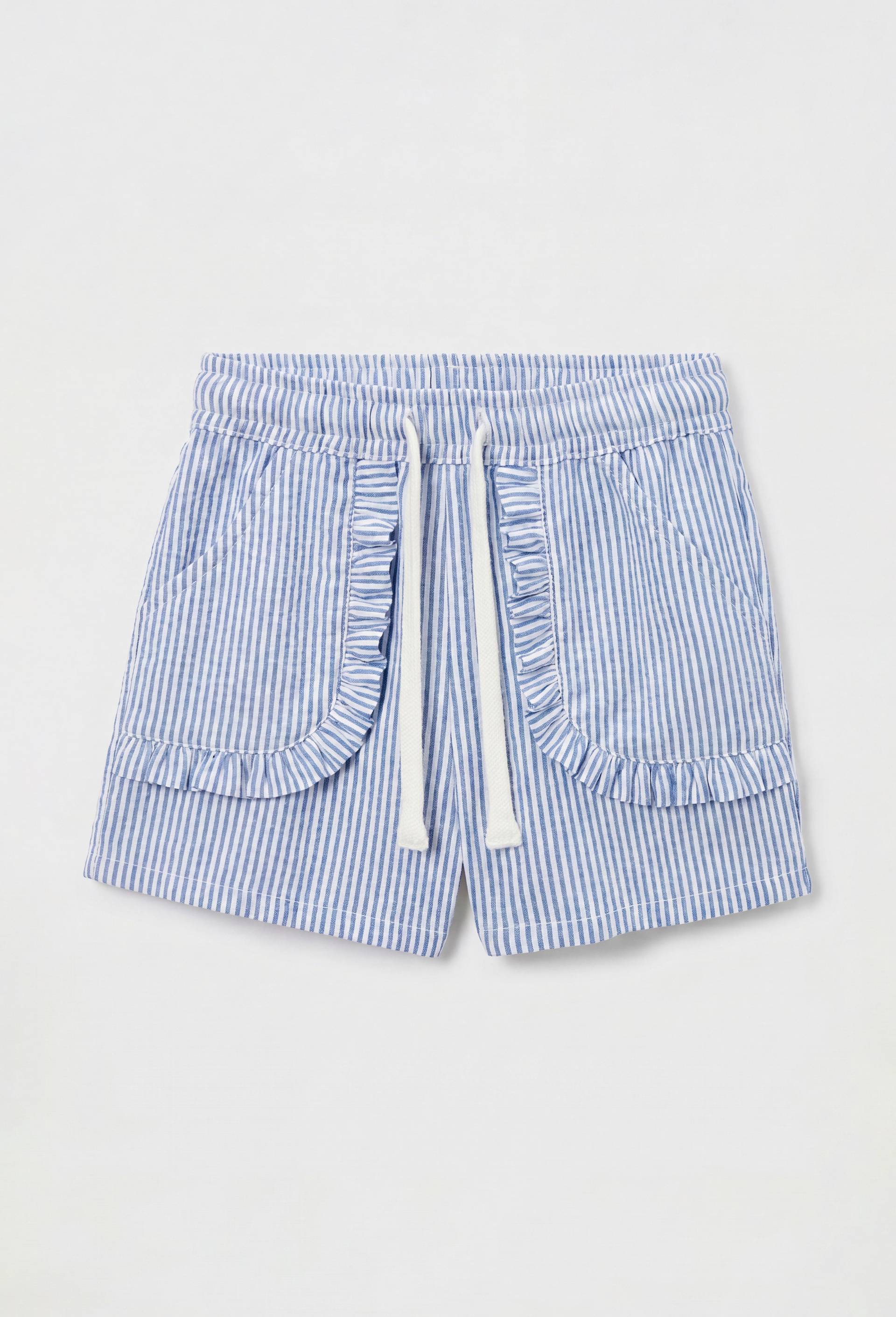 Short avec poches ray&eacute; en coton, Bleu, large image number 1