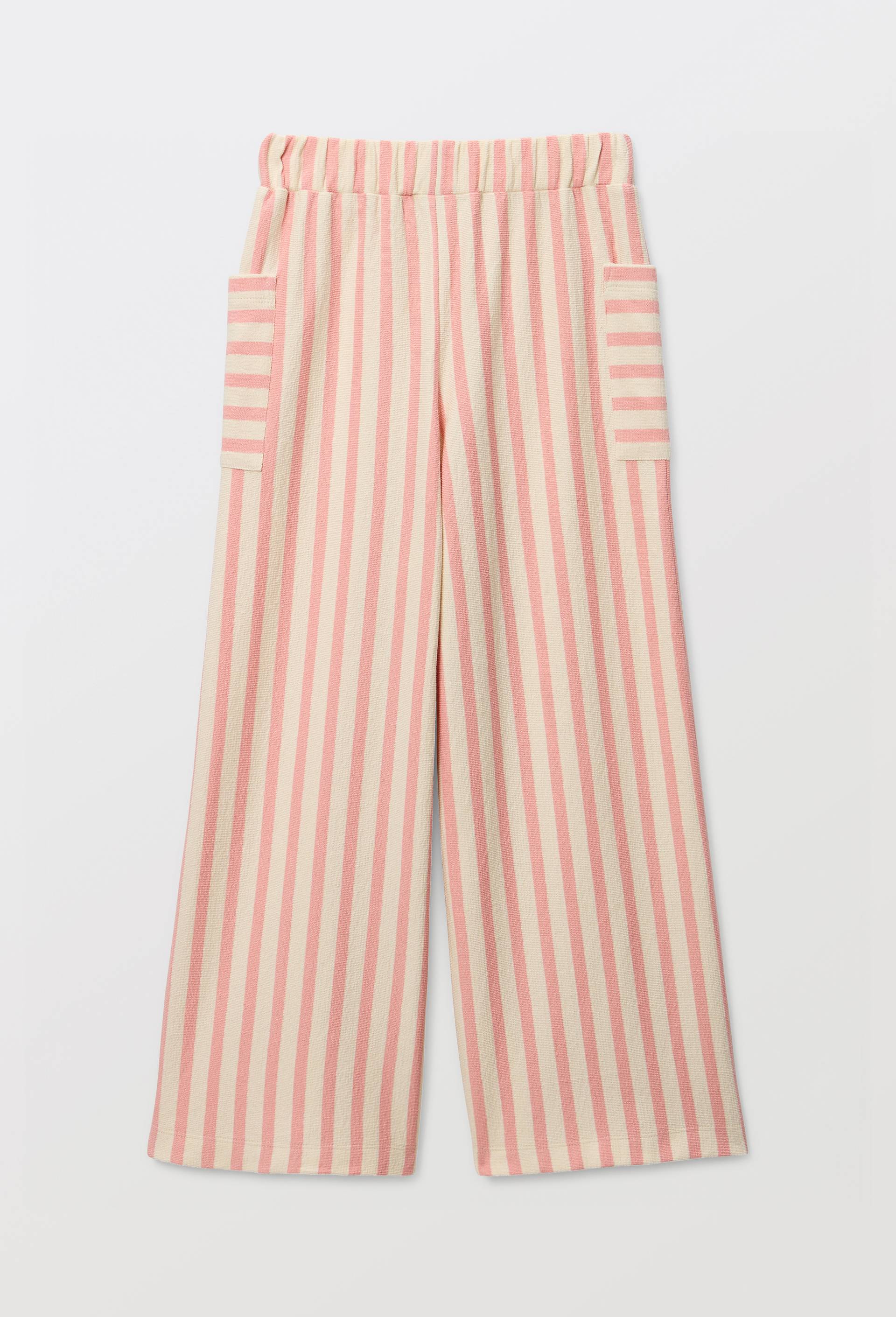 Pantalon large ray&eacute; en coton, Rose, large image number 2.0